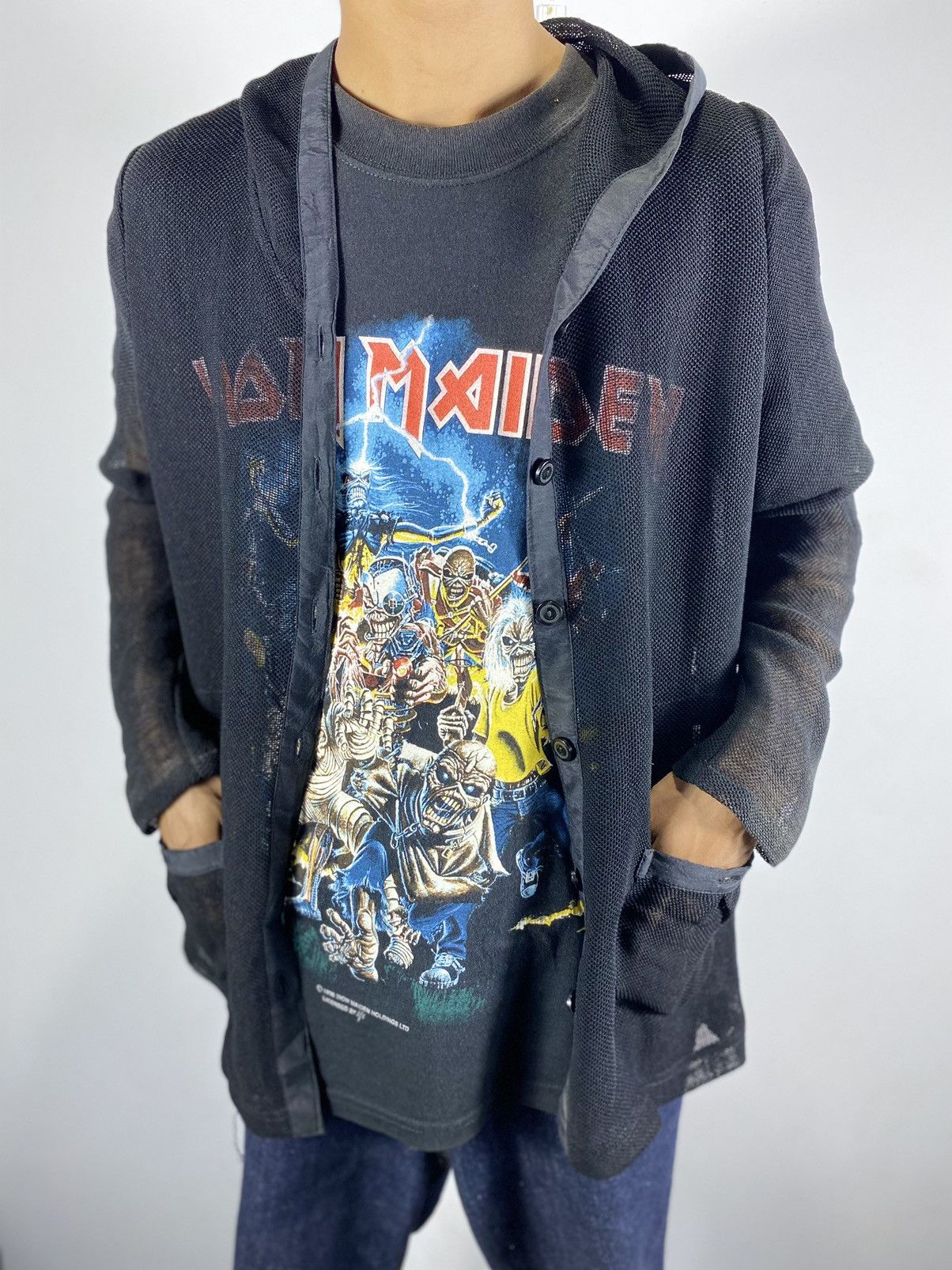 Japane- glitgern Mesh Hoodie button if9was6 style