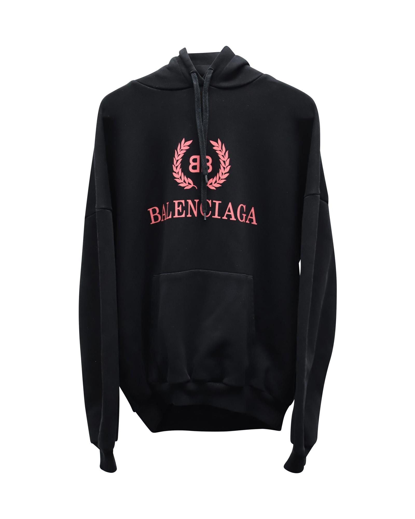 image of Balenciaga Black Cotton Logo Hoodie With Pink Brand Signature, Men's (Size XS)