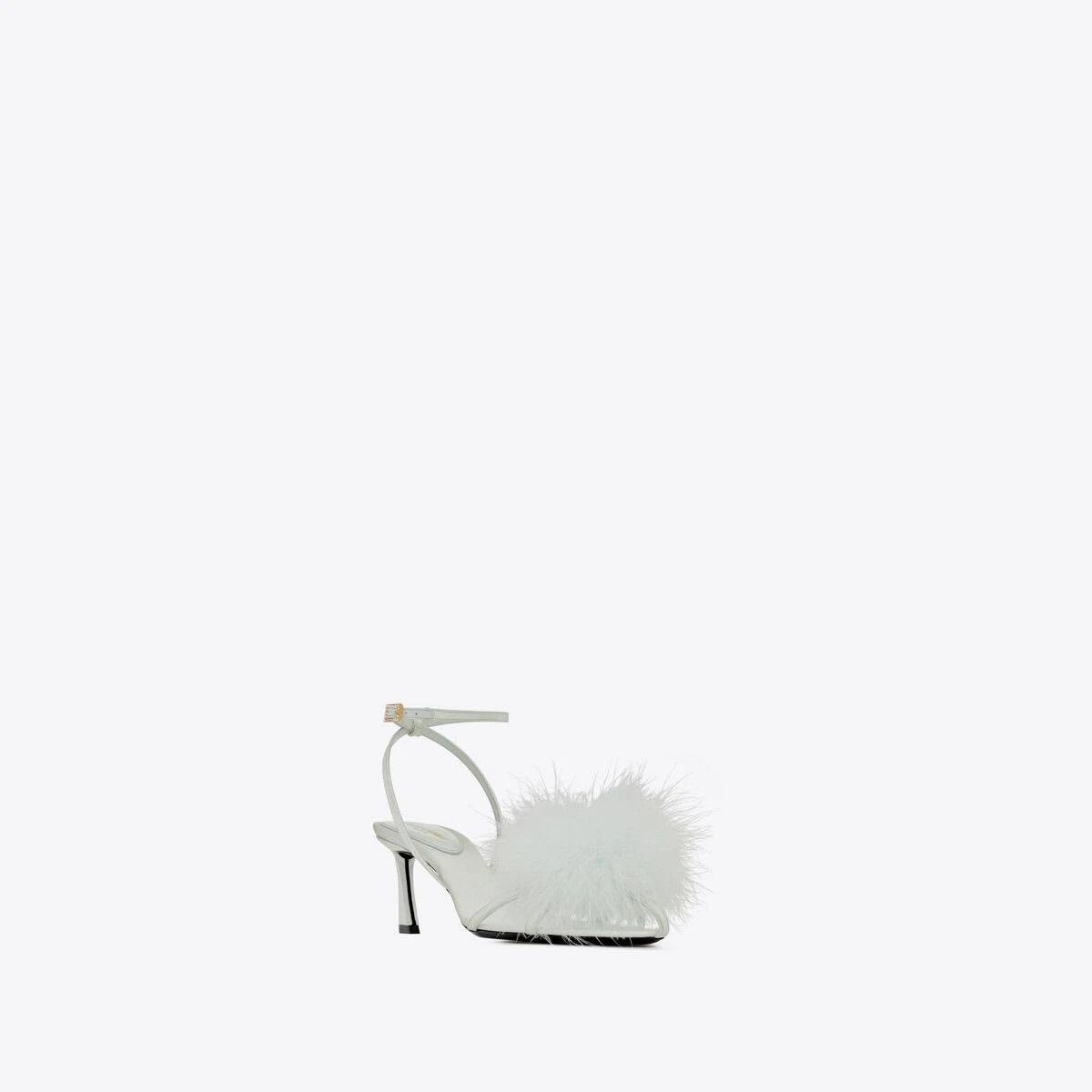 Saint Laurent Paris o1b1hav111224 Mae Mules in Crepe Satin Feathers Light Purple Size US 7 / IT 37 - 3 Thumbnail