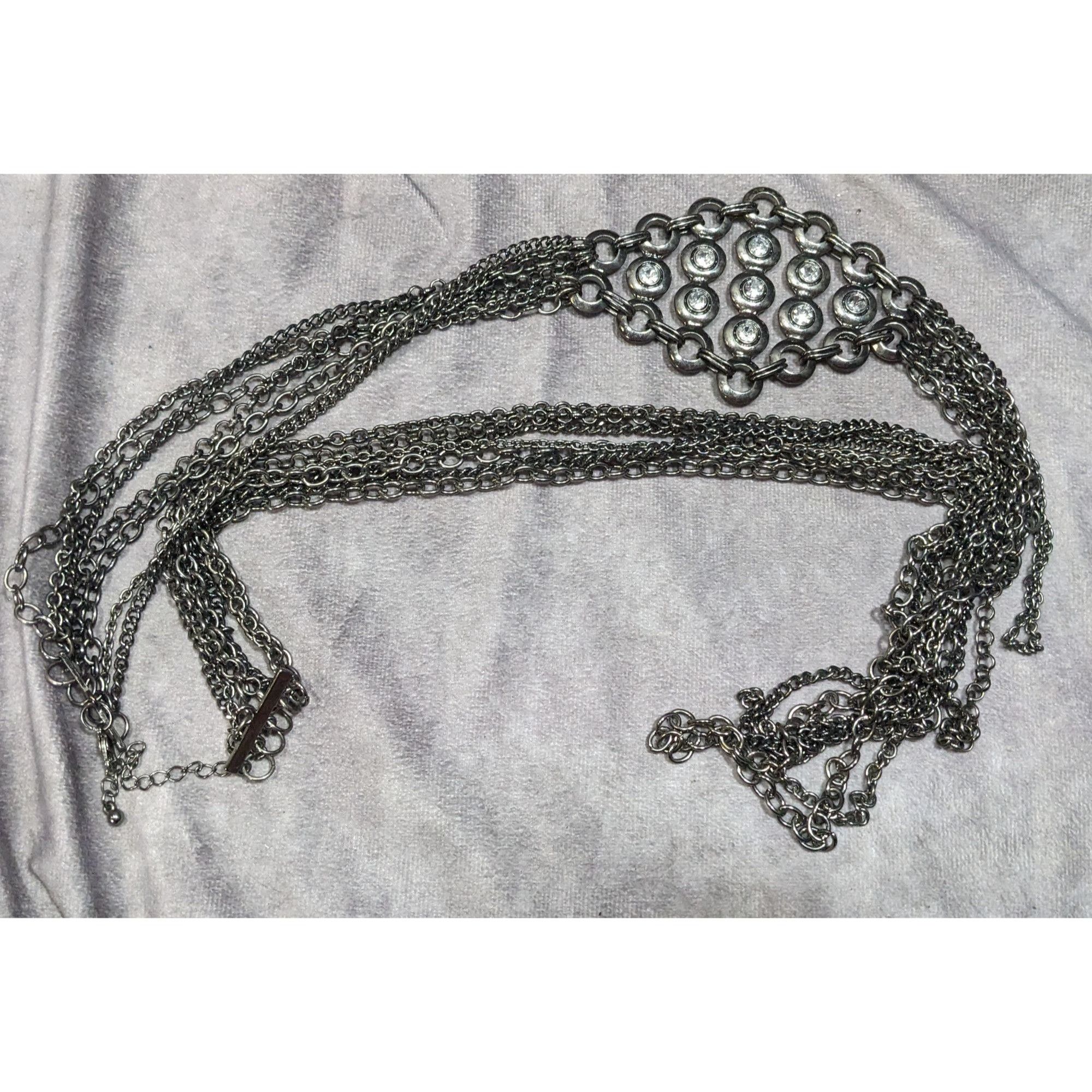 Other Glam Goth Metal Layered Chain Necklace With Rhinestone Accen Size ONE SIZE - 6 Thumbnail