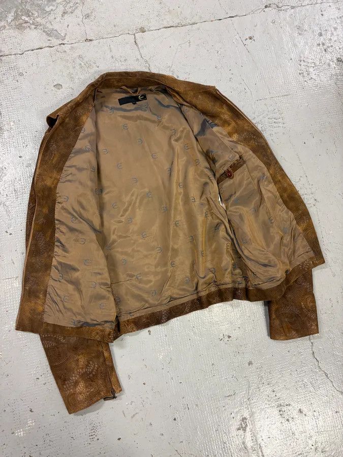 Roberto Cavalli 2000s Roberto Cavalli Brown Asian Dragon Leather Biker Jacket Size US L / EU 52-54 / 3 - 7 Thumbnail
