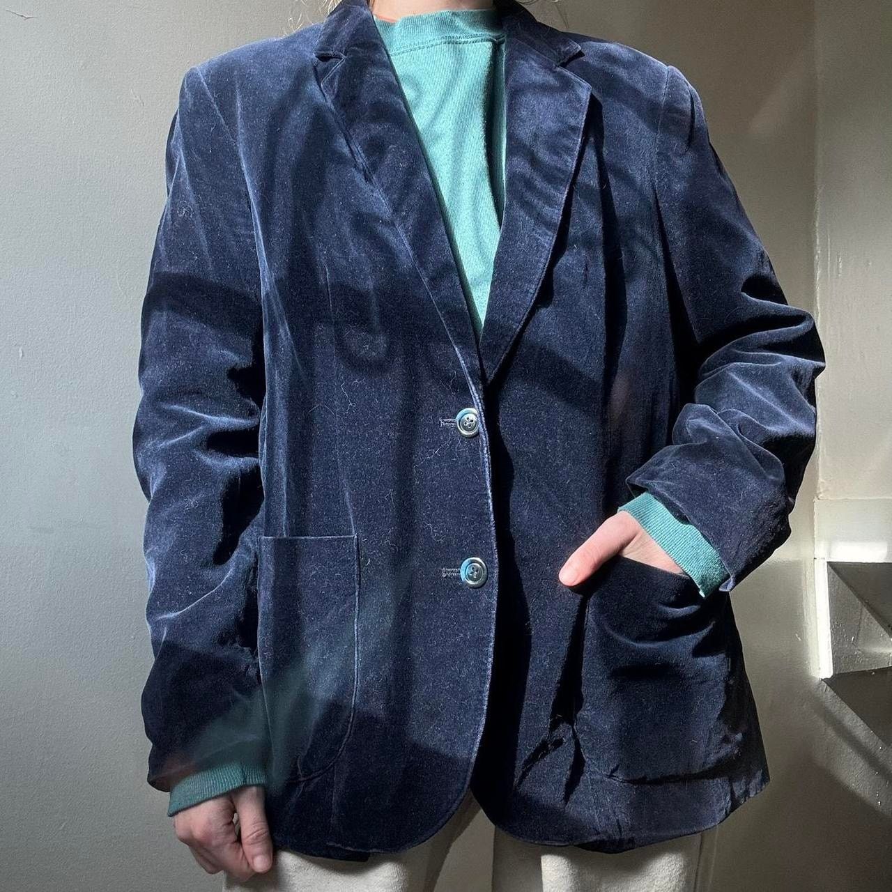 Vintage Vintage 1990s Toffee Blue Velvet Blazer 14 Retro Preppy Chic Size XL / US 12-14 / IT 48-50 - 6 Thumbnail