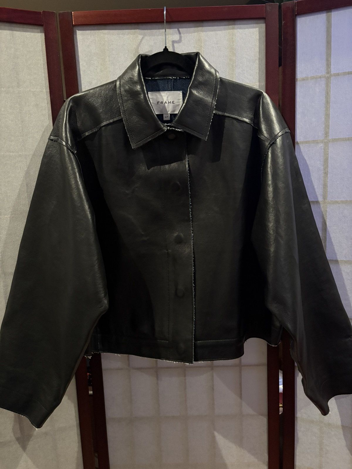 Frame FRAME Black Lamb Leather Cropped Jacket - Modern Minimalist Size S / US 4 / IT 40 - 5 Thumbnail