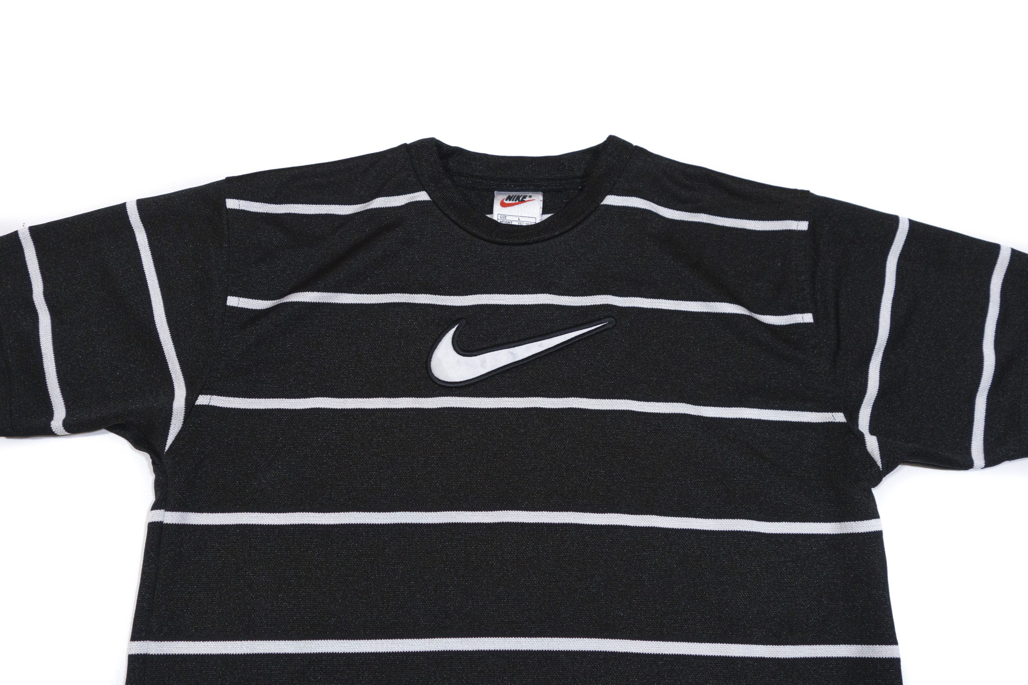 Nike 90S Big Swoosh Striped Kids Stretch T-Shirt Size L / US 10 / IT 46 - 3 Thumbnail