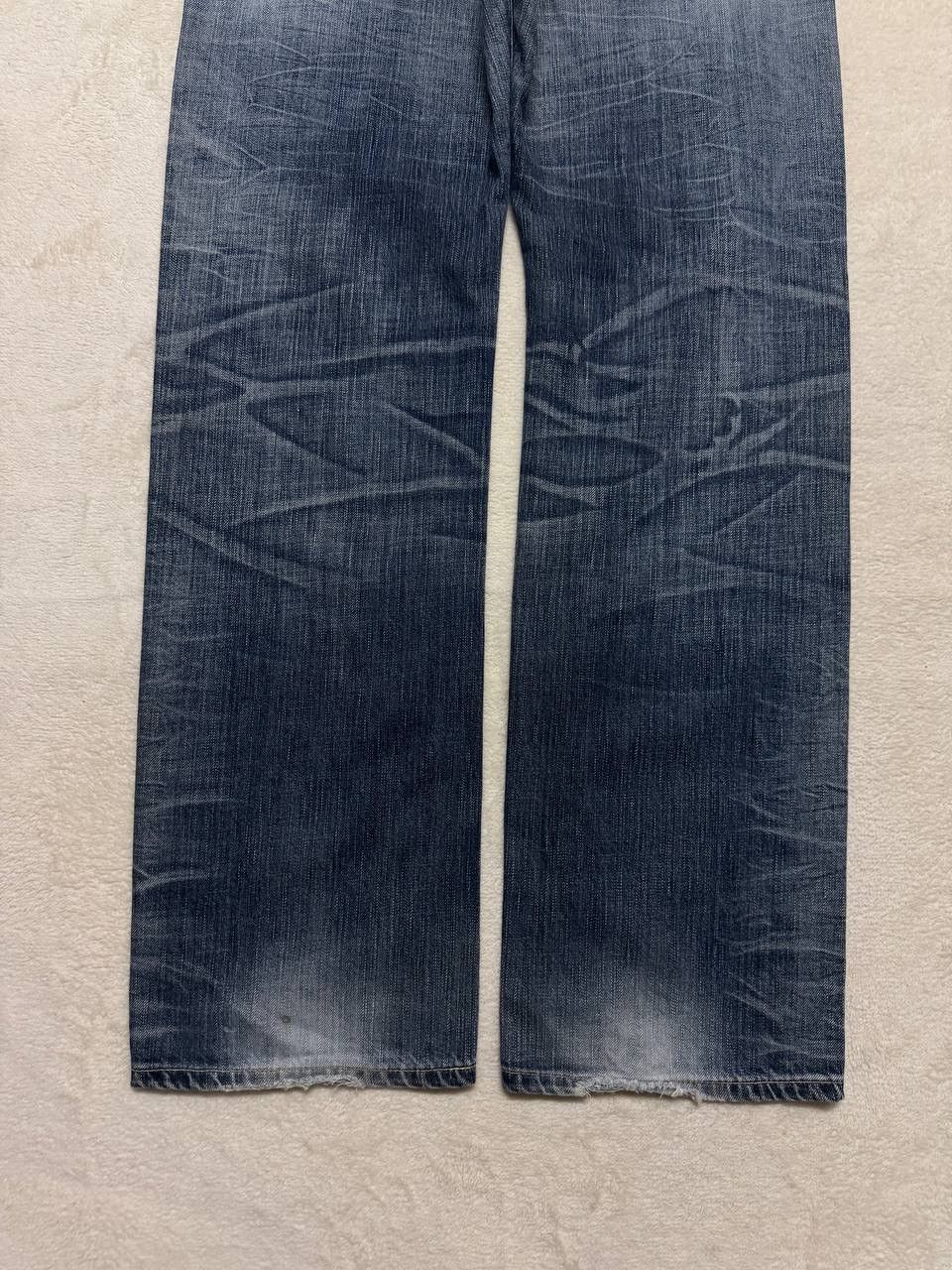 Japanese Brand THRASHED 90s Edwin Sick Faded Distressed Twist Leg Blue Jean Size US 32 / EU 48 - 22 Thumbnail