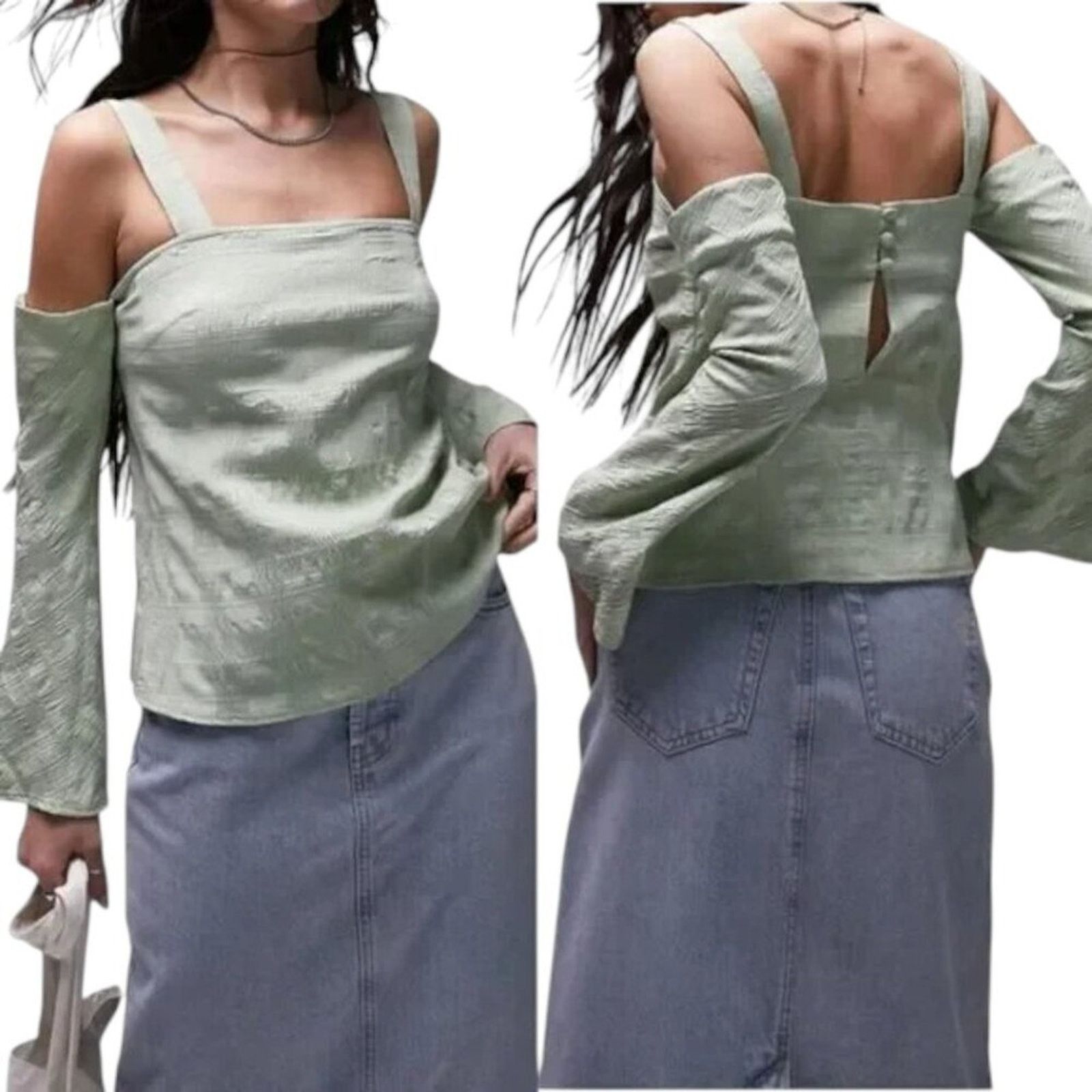 Topshop TopShop Cold Shoulder Top Sage Green Size 4 NWOT $48 MSRP Size S / US 4 / IT 40 - 1 Thumbnail