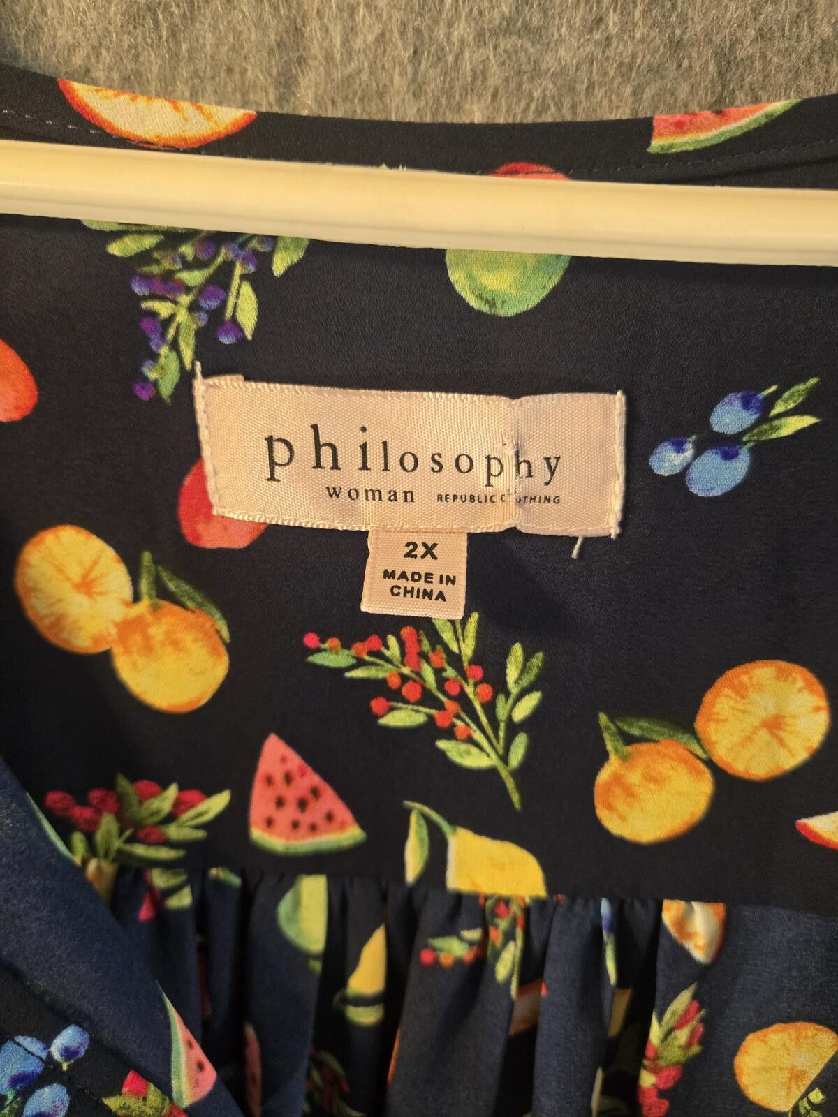 Other Philosophy Fruit V-Neck Flowy Blouse Chiffon Semi-sheer Size XXL / US 16-18 / IT 52-54 - 4 Thumbnail