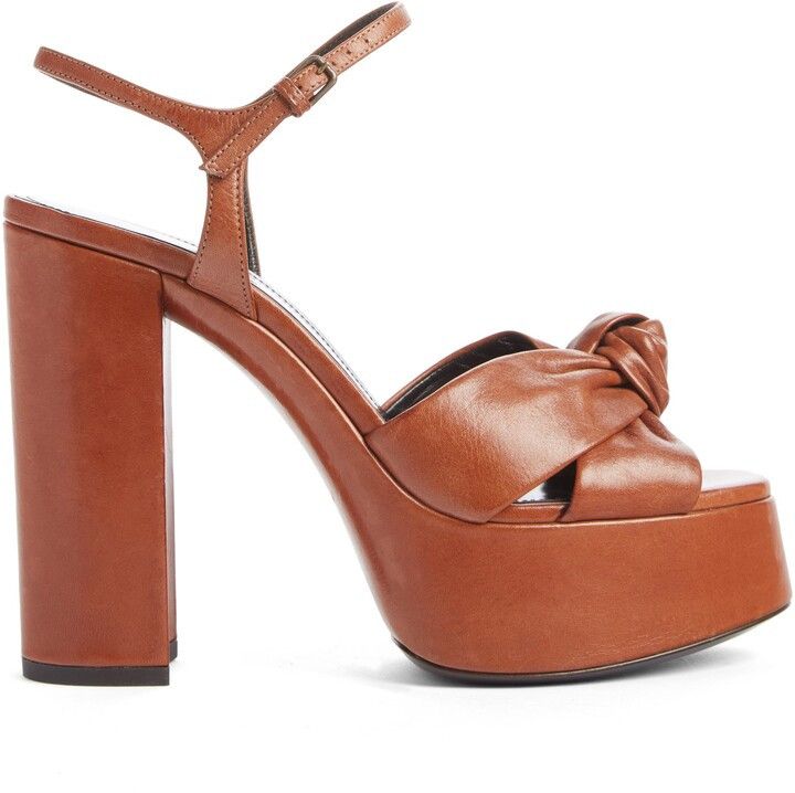 Saint Laurent Paris o1bcso1str1124 Platz Platform Sandals in Brown Size US 10 / IT 40 - 3 Thumbnail