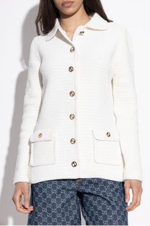 Gucci o1la5ras0526 Fine Cotton Cardigan in White Size S / US 4 / IT 40 - 3 Thumbnail