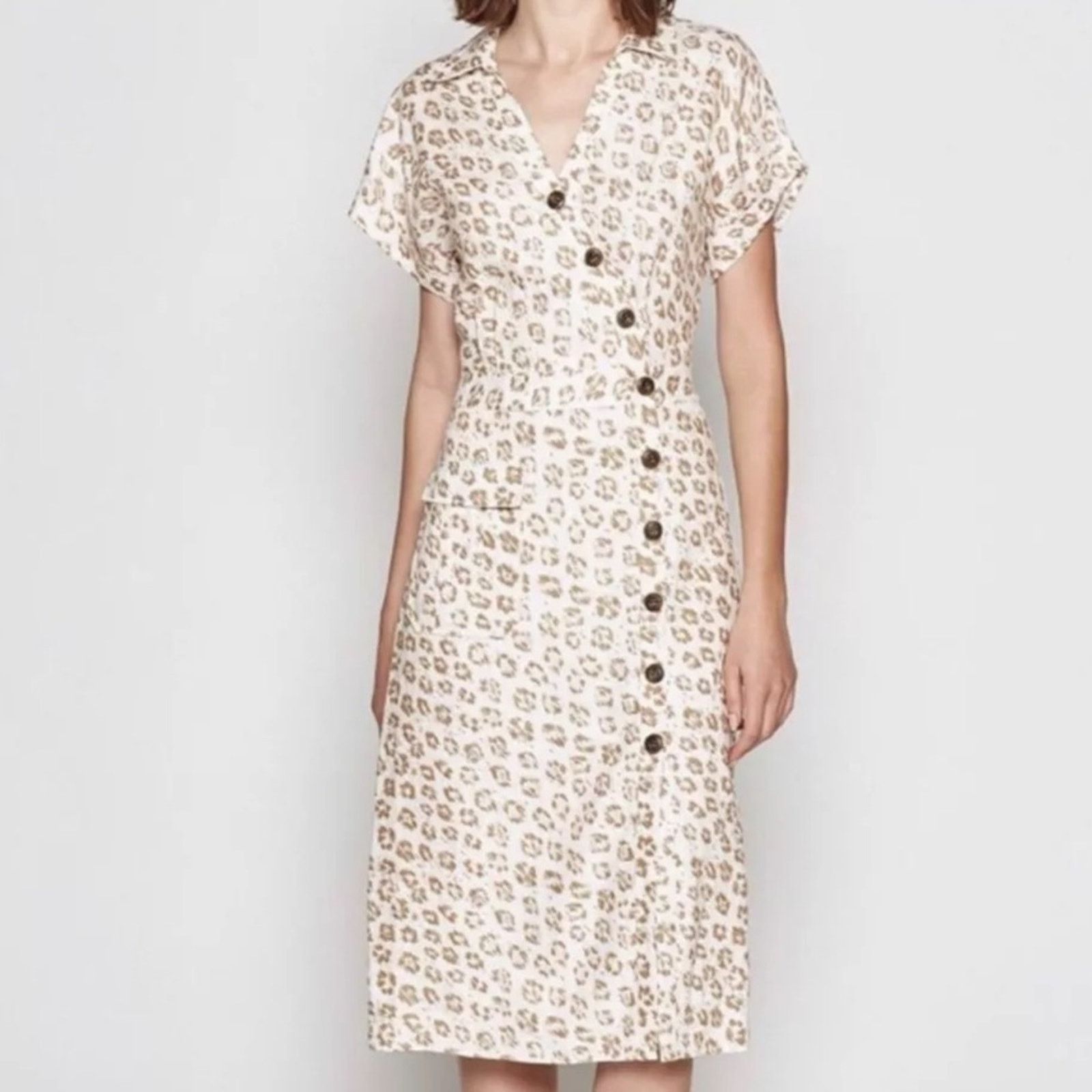 Joie Joie Coady 100% Linen Leopard Animal Print Midi Dress Sz XS Size XS / US 0-2 / IT 36-38 - 1 Thumbnail