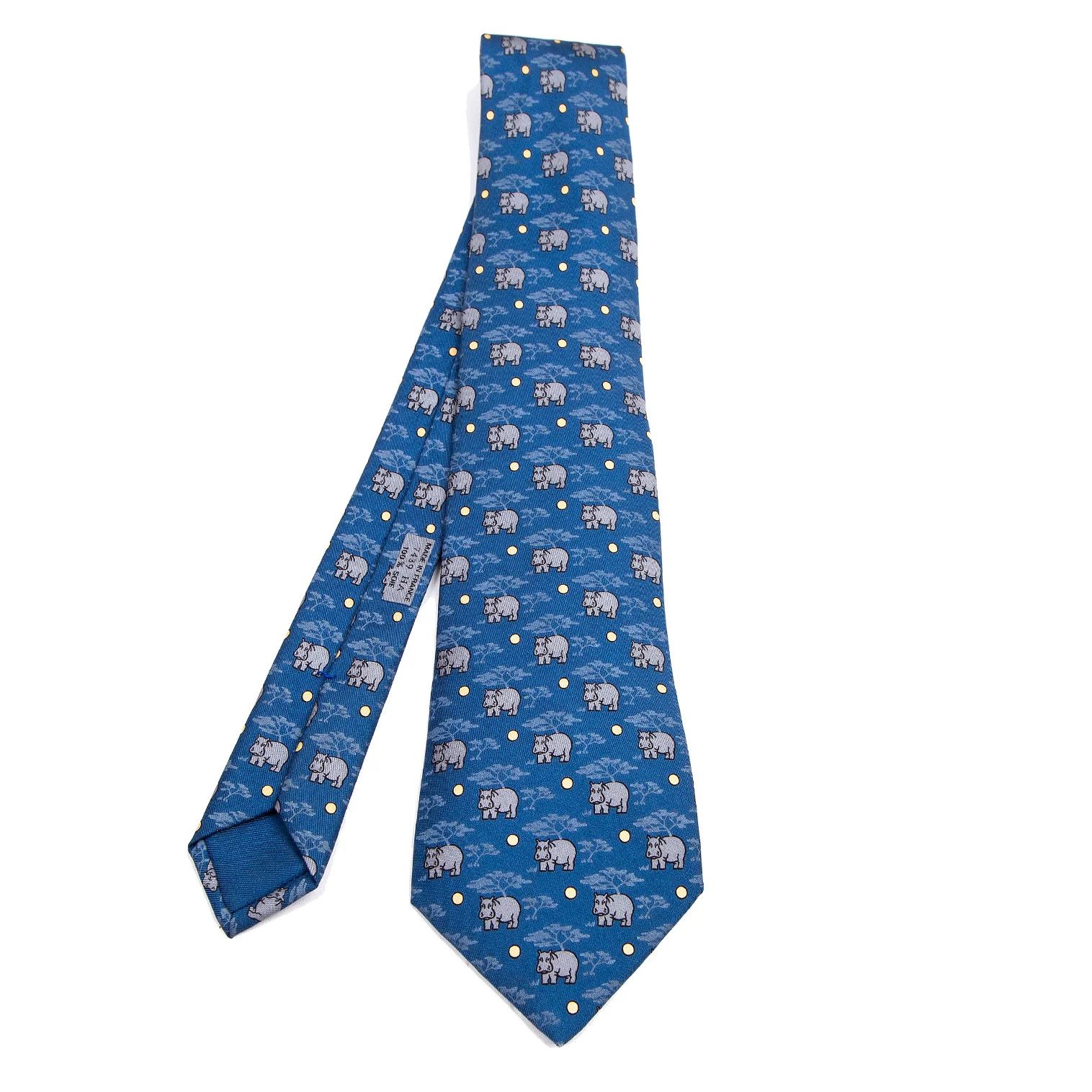 Hermes Silk Safari Print Tie in Blue Size ONE SIZE - 1 Thumbnail