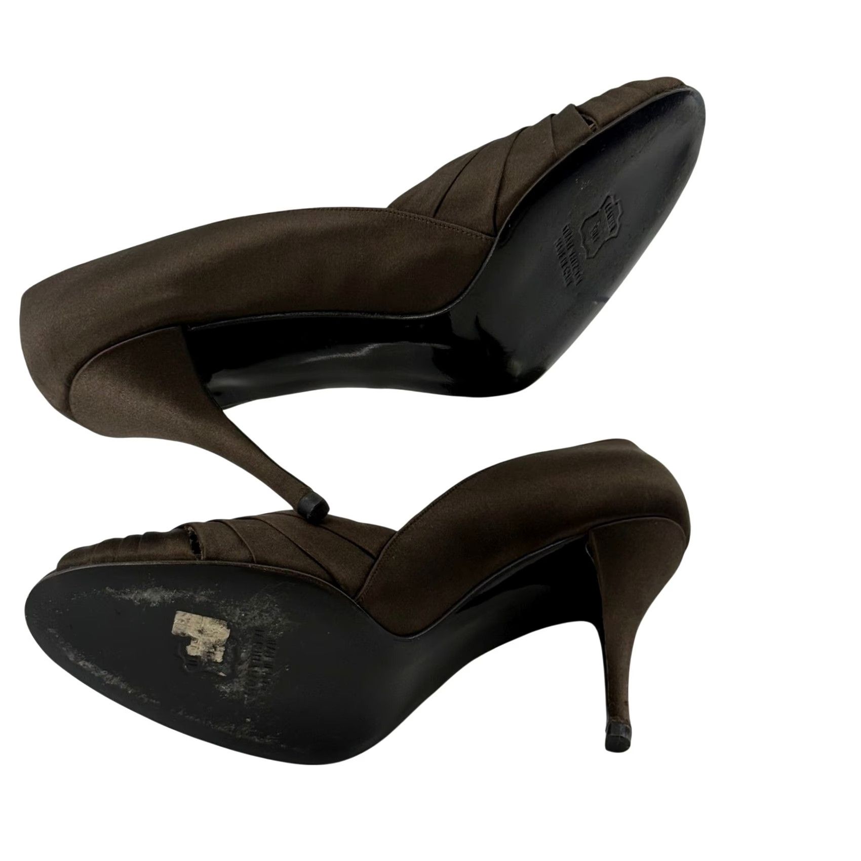 Stuart Weitzman Stuart Weitzman Womens 9 Extra Peep Toe Pump Chocolate Brown Satin Pleated Heel Size US 9 / IT 39 - 6 Thumbnail