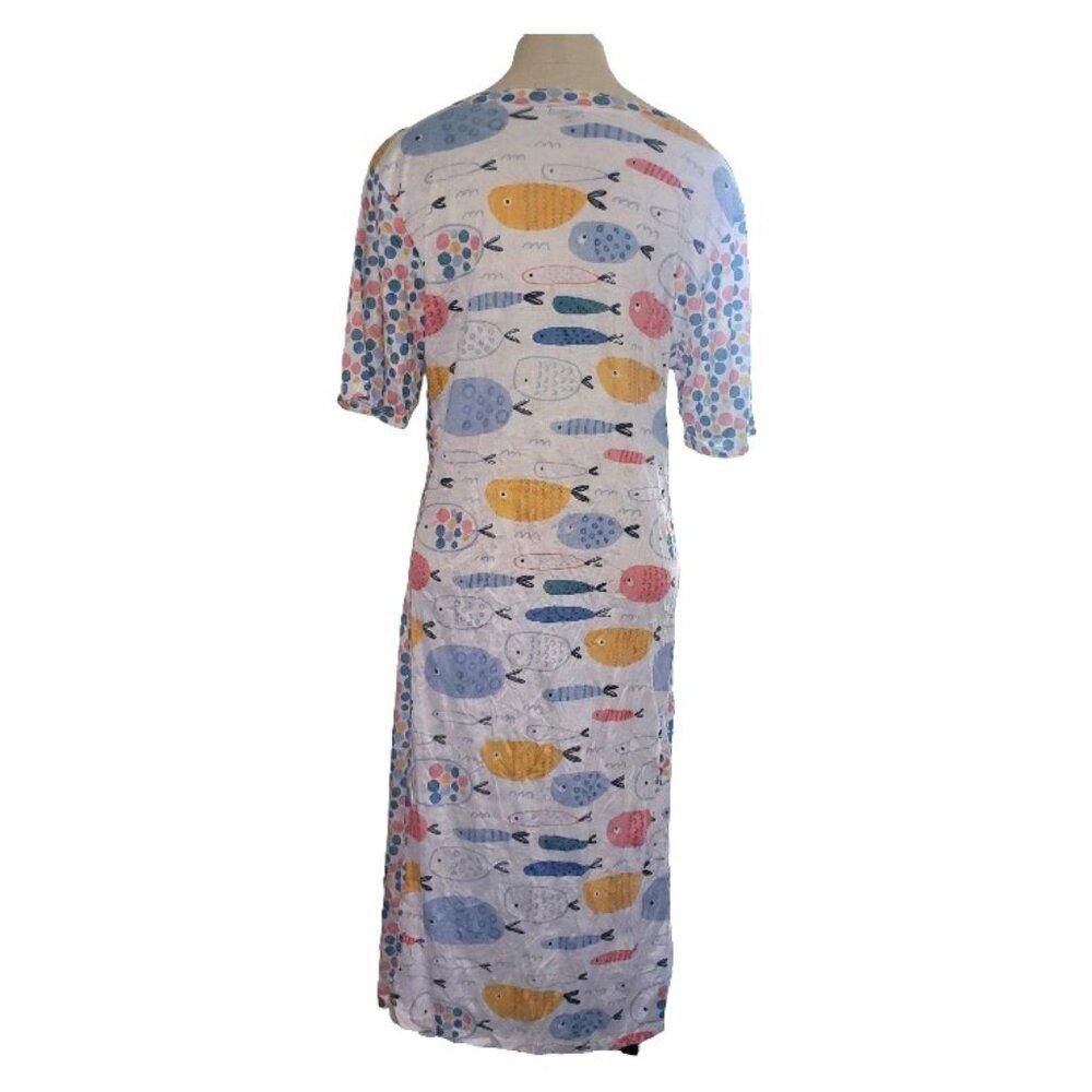 Designer CT1574 Shana White Fish Design Lightweight T-shirt Dress XS Size XS / US 0-2 / IT 36-38 - 4 Thumbnail
