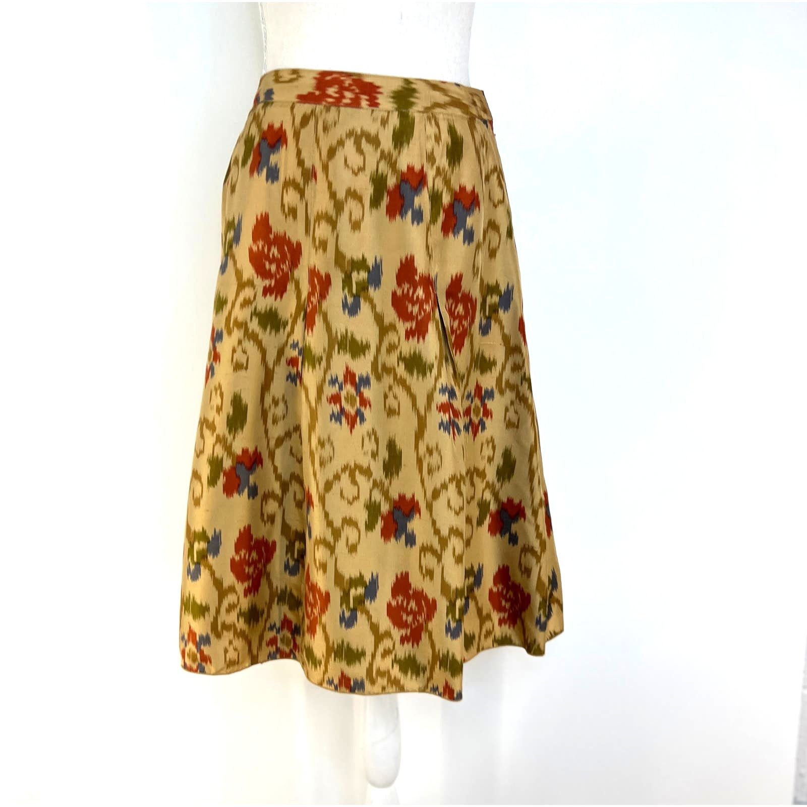 J. Jill J. Jill Silk Ikat Printed Skirt Knee Length Mini Floral Size 32" / US 10 / IT 46 - 1 Thumbnail