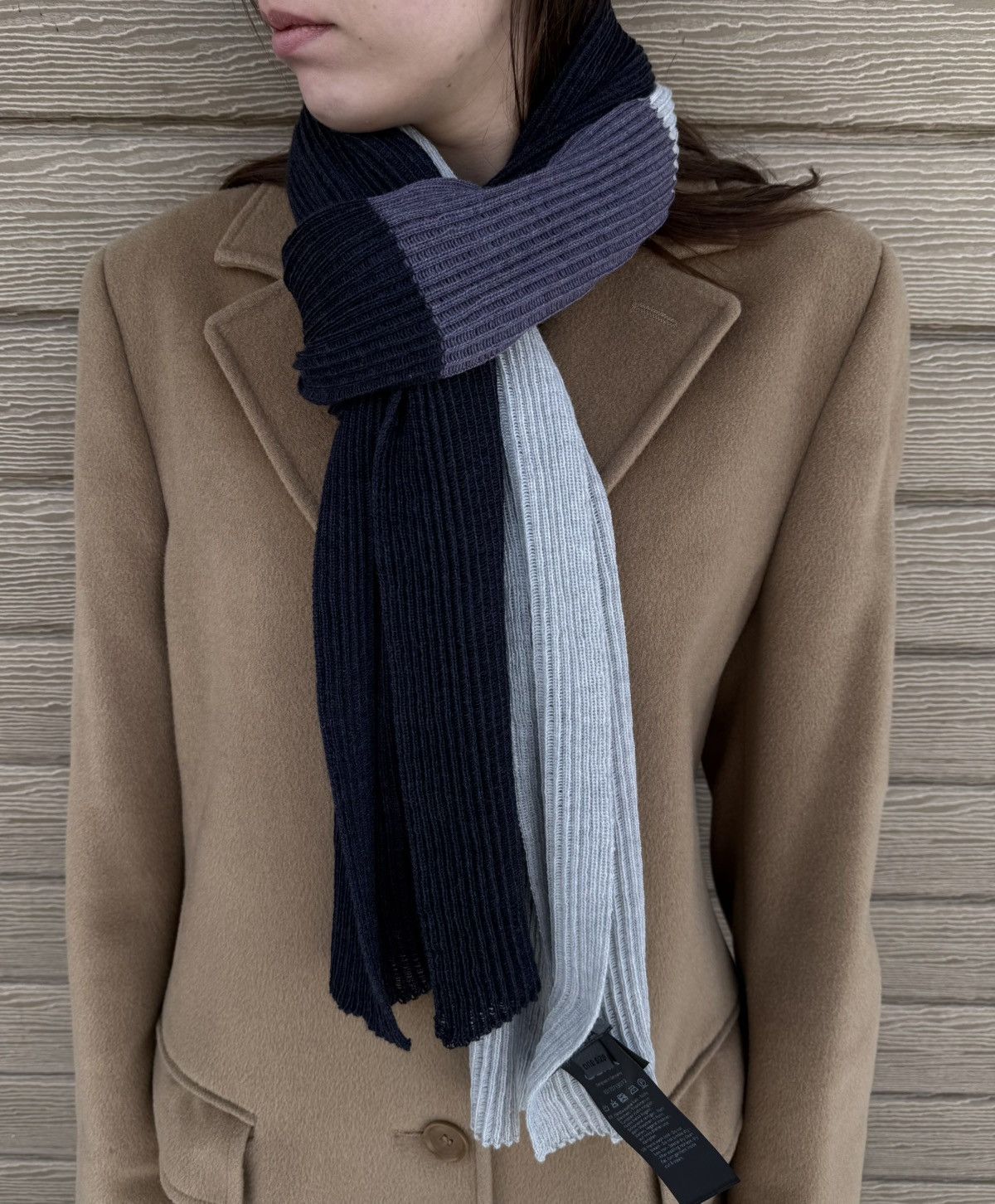OSKA OSKA 100% Virgin Wool Ribbed Knit Scarf Gray Purple Navy Size ONE SIZE - 1 Thumbnail
