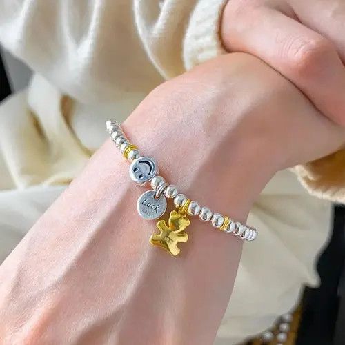 Other Elastic Silver Color Lucky Bear Pendant Bracelet Size ONE SIZE - 1 Thumbnail