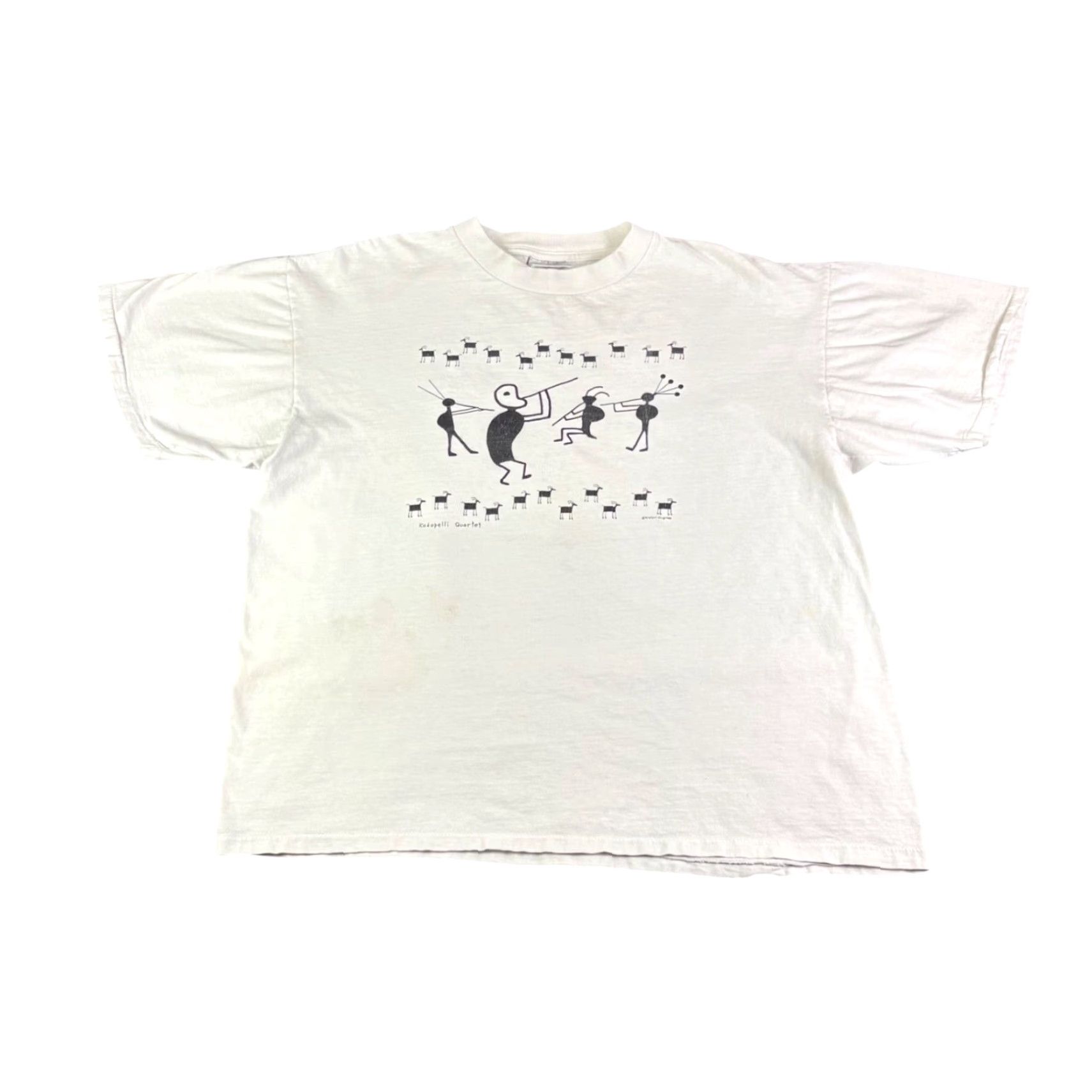 Vintage VINTAGE Oneita Power-T Kokopelli Quartet T-Shirt XL White 90s Men Graphic Tee Short Sleeve Boho Ancient Originals Size US XL / EU 56 / 4 - 2 Thumbnail