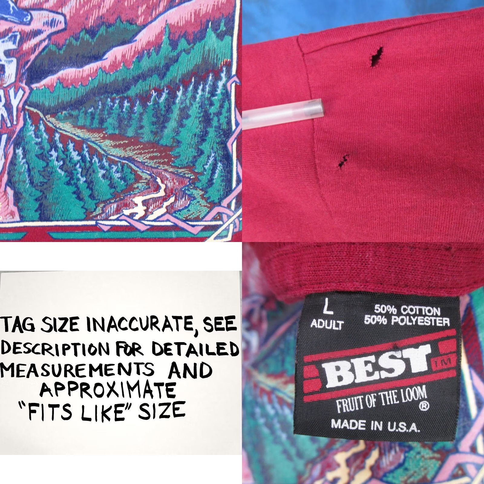 Vintage VINTAGE UNTO THESE HILLS T-Shirt OUTDOOR DRAMA LARGE 1980s 90s Red Mens Short Sleeve Crew Neck Cotton/Poly Blend Cartoon Theater Size US L / EU 52-54 / 3 - 8 Thumbnail