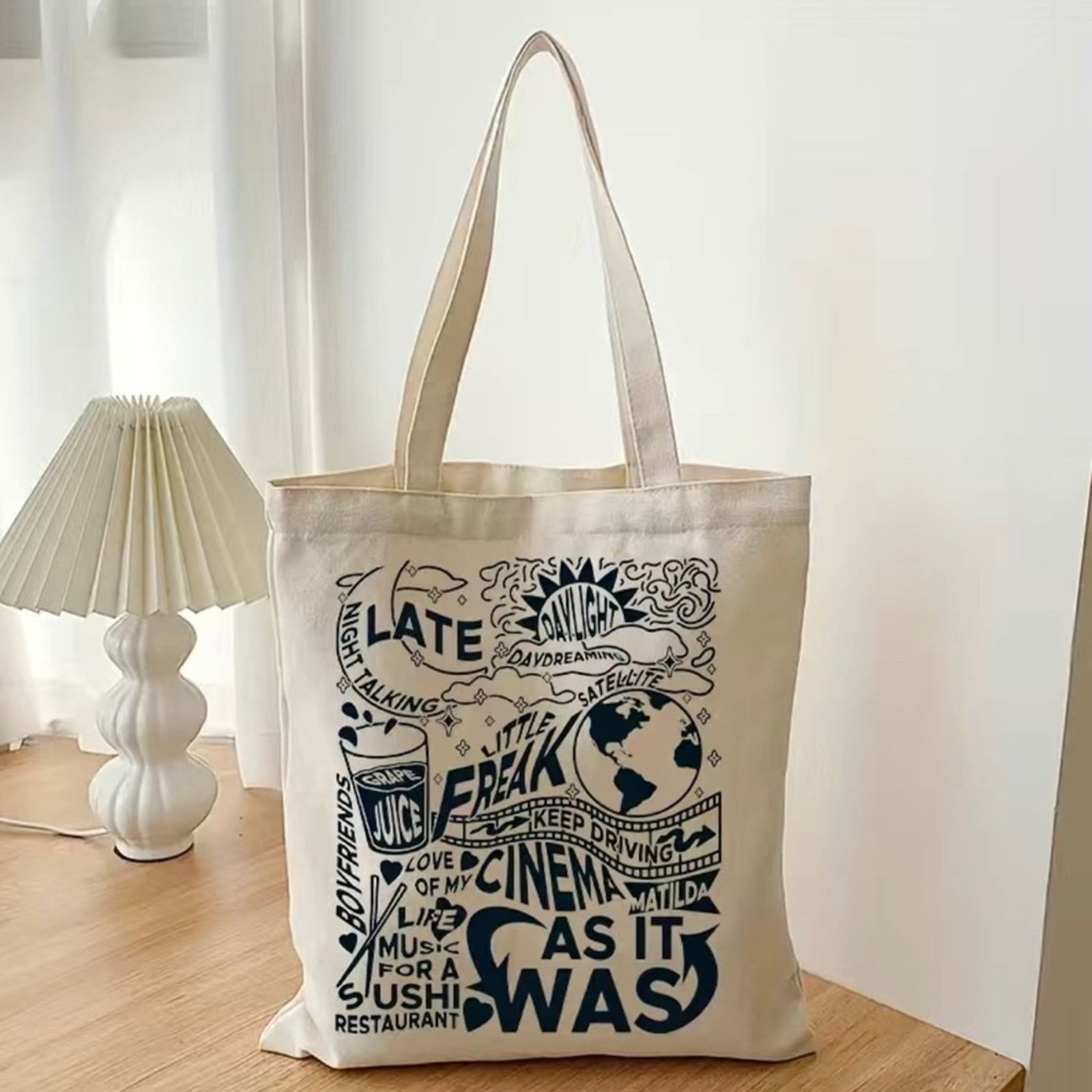 Other Letter Print Canvas tote reusable Shopping Bag book bag Size ONE SIZE - 1 Thumbnail