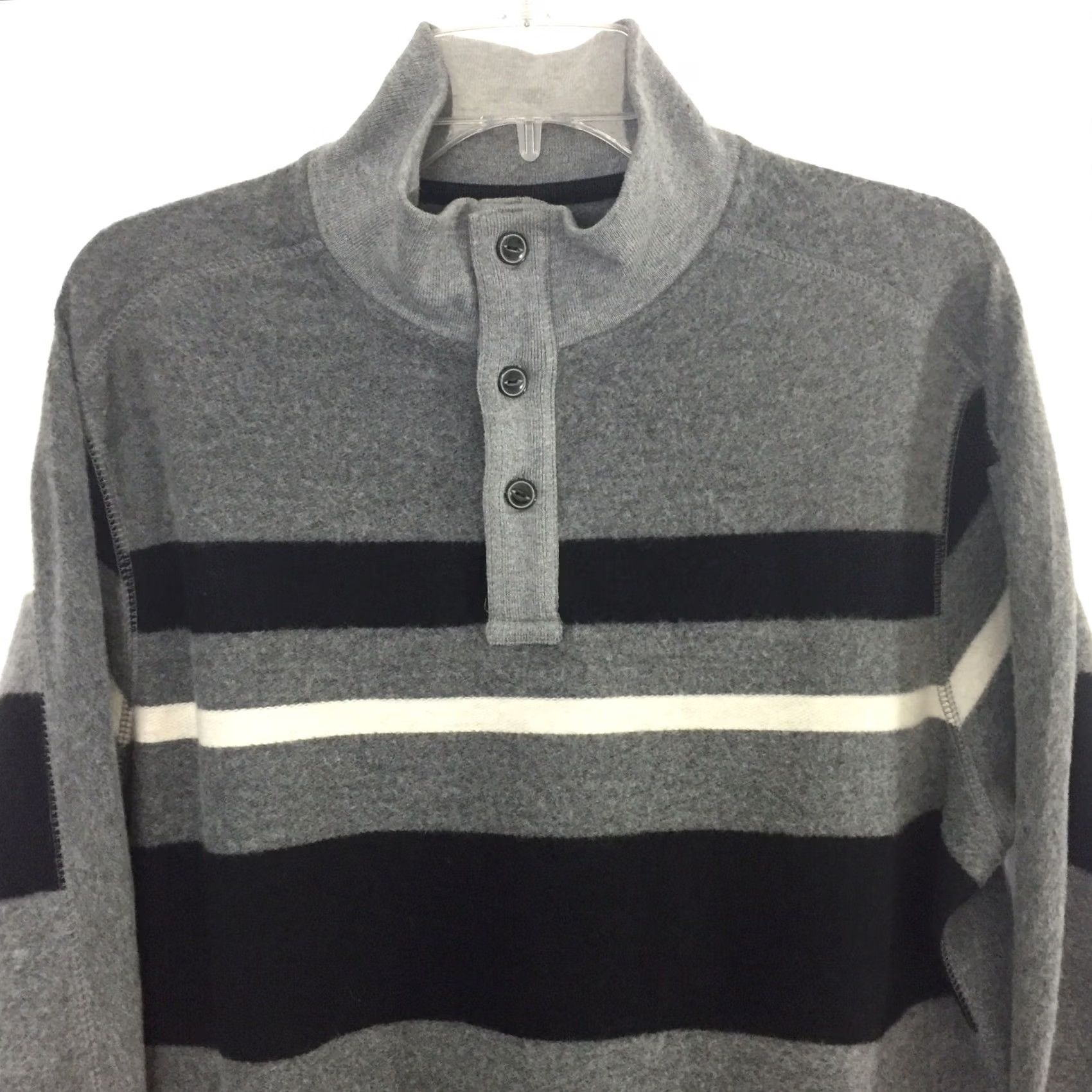 Chaps Chaps Sweater Mens M Gray Long Sleeve Henley Cotton Blend Mock Neck Striped Casual Size US M / EU 48-50 / 2 - 3 Thumbnail