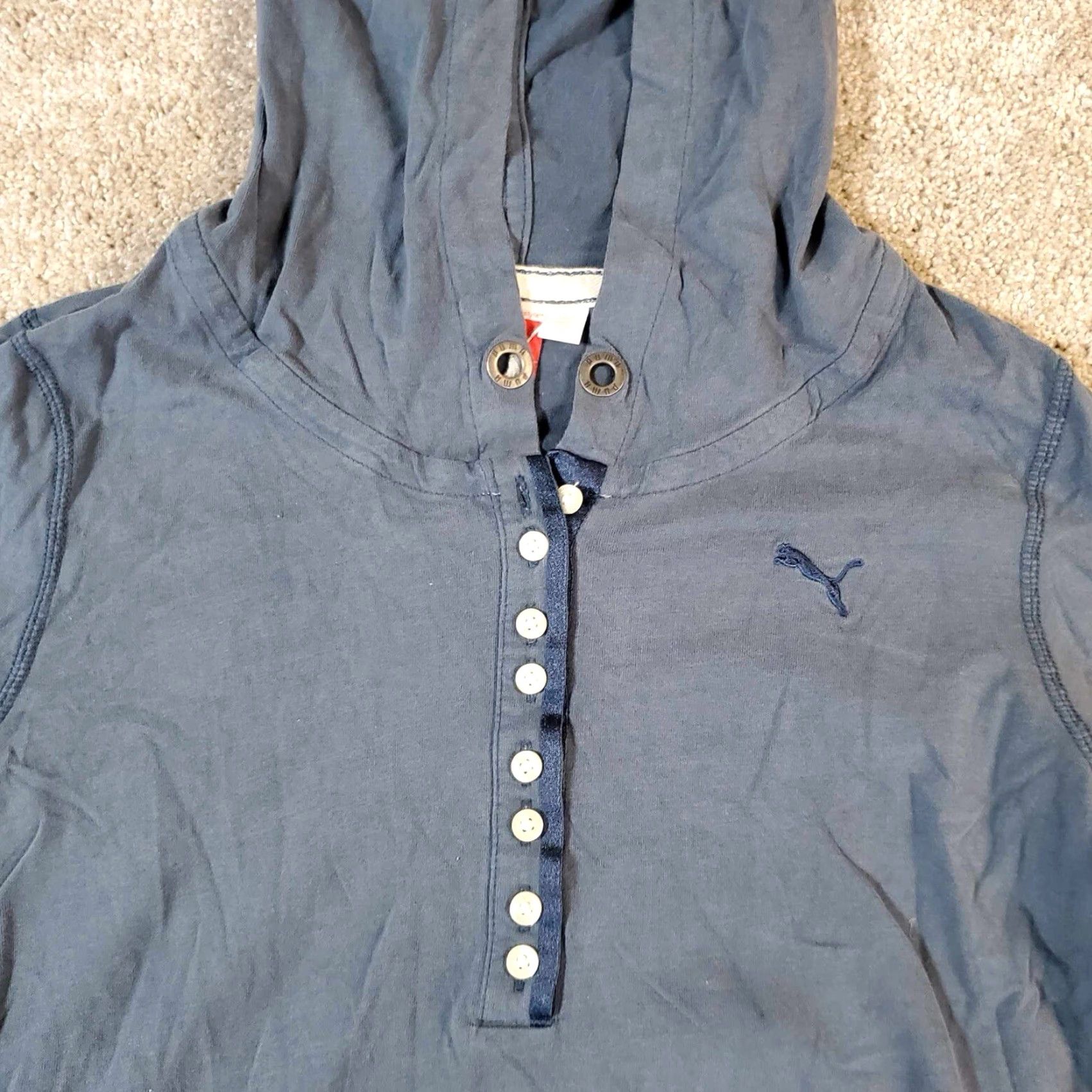 Puma Puma Hoodie Womens M Blue Logo Long Sleeve Button Up Henley Casual Pullover Easy Care Lightweight Pockets Regular Shirt/Outerwear Size M / US 6-8 / IT 42-44 - 2 Thumbnail