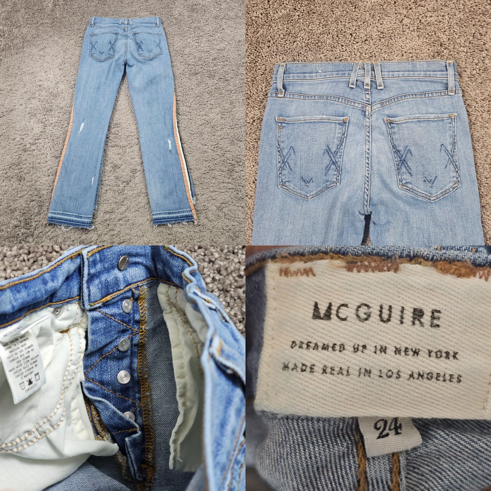 Vintage McGuire Jeans Women Straight Crop Low Stretch Light Wash 24x26 Denim USA 24" Inseam 26" Blue Slacks Body 24 Womens Regular 90s? Size 42" / US 20 - 8 Thumbnail