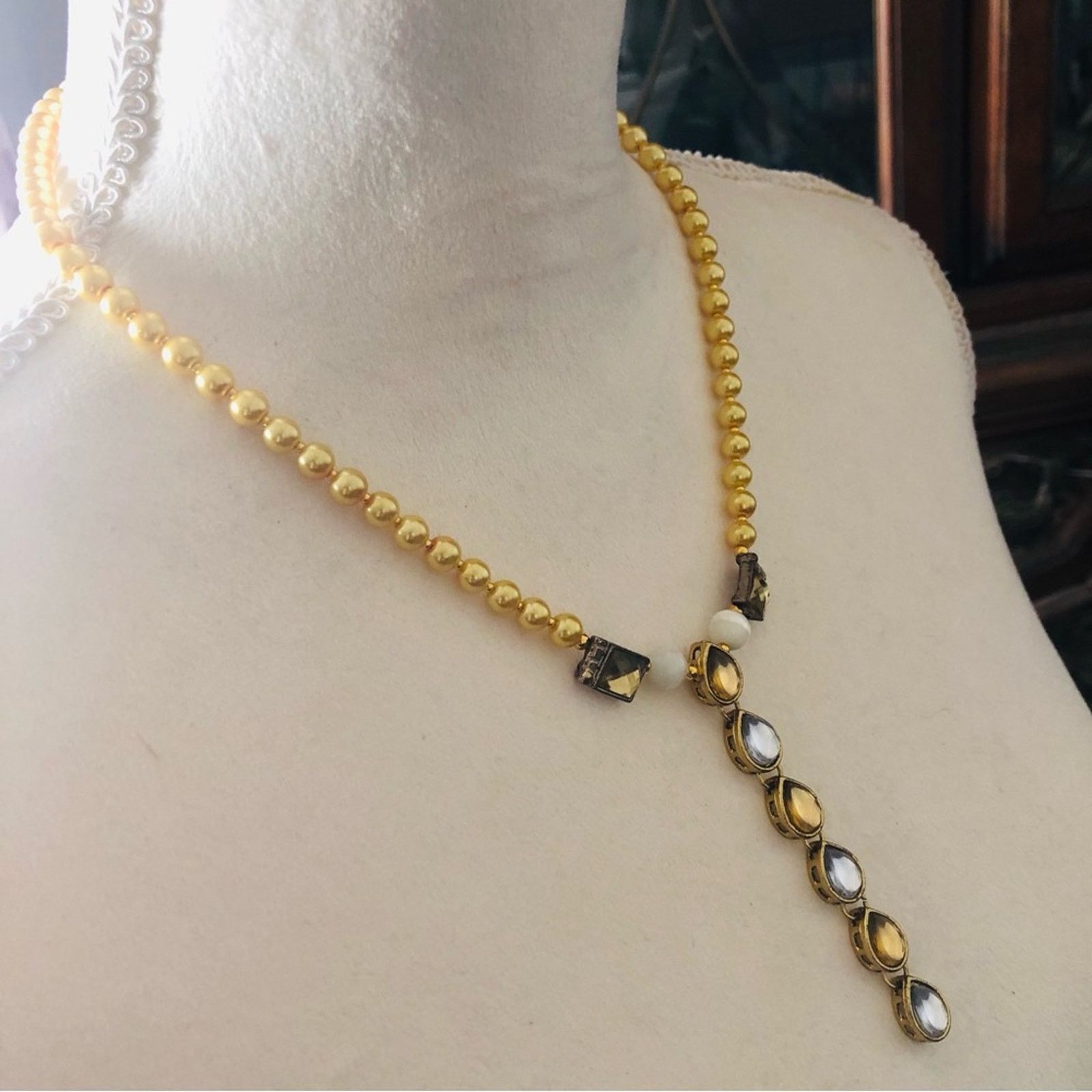Handmade Handcrafted repurpose stay gold cascade Pearl necklace Size ONE SIZE - 3 Thumbnail