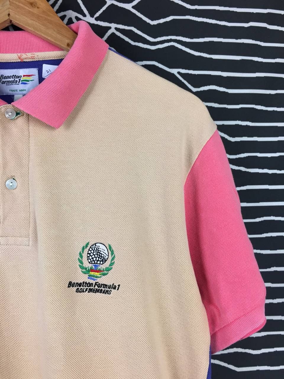 Benetton Vtg Benetton Formula 1 Golf Members Color Block Polo Tee Size US L / EU 52-54 / 3 - 4 Thumbnail