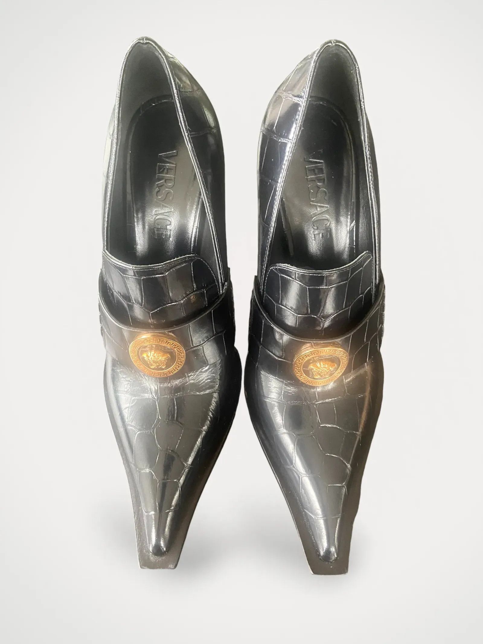 Versace Versace 110 calf leather black Versace gold Heels Size US 7 / IT 37 - 1 Thumbnail