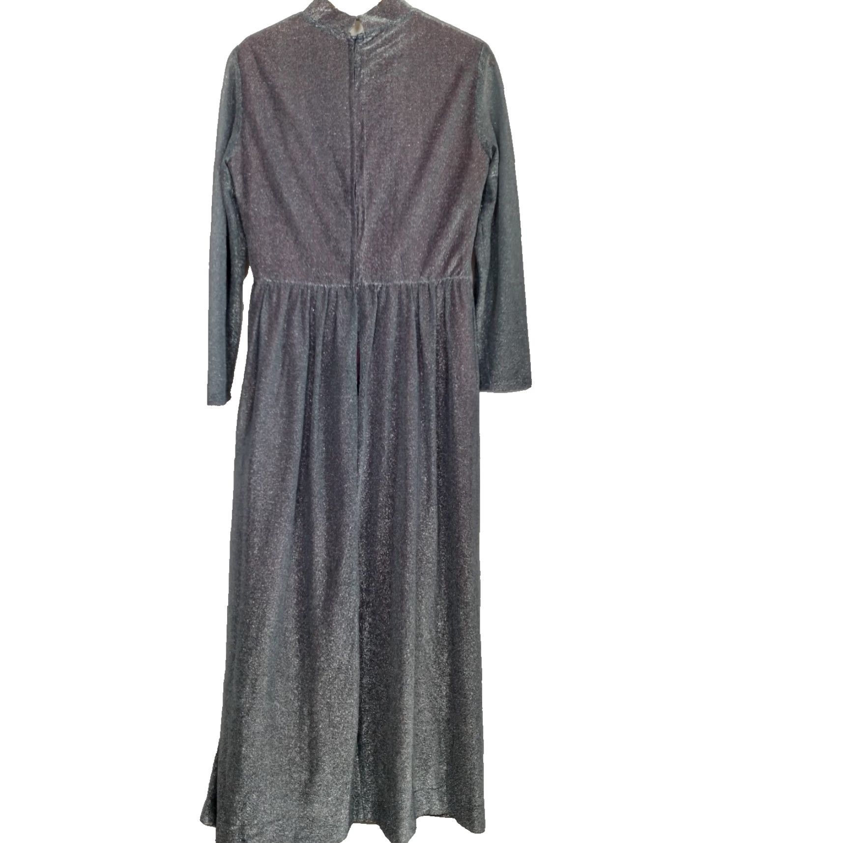 Vintage Vintage 1970s Evening Gown Size 16 Silver Metallic Maxi Long Sleeve Party Event Here for Sale Size XXL / US 16-18 / IT 52-54 - 2 Thumbnail