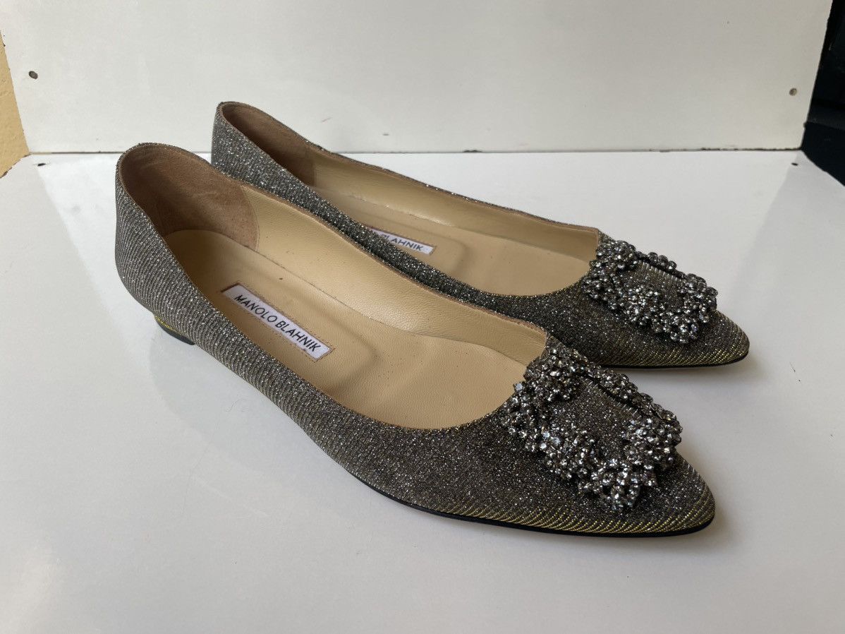 Manolo Blahnik Manolo Blahnik Hangisi Jeweled Glitter Silver Flats EUR 38 Size US 8 / IT 38 - 4 Thumbnail