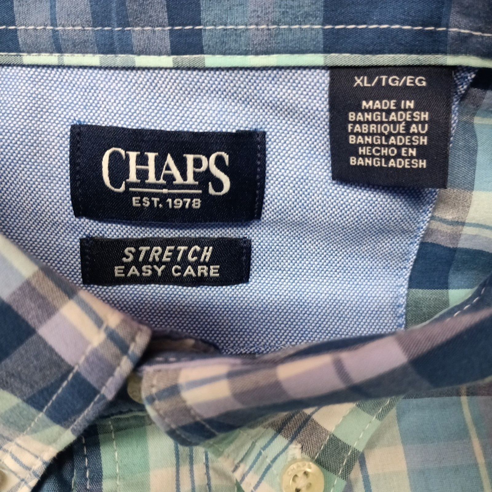 Chaps CHAPS Plaid Shirt Mens XL Lilac Blue Multi Easy Care Stretch Size US XL / EU 56 / 4 - 5 Thumbnail