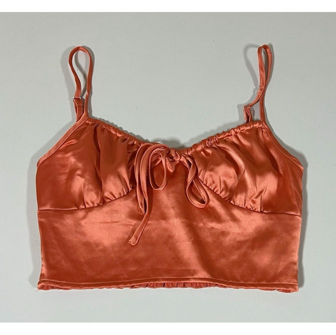 Vintage Orange Satin Ruched Tie-Front Crop Top Shirt Blouse Size S🍊✨ Size S / US 4 / IT 40 - 1 Thumbnail