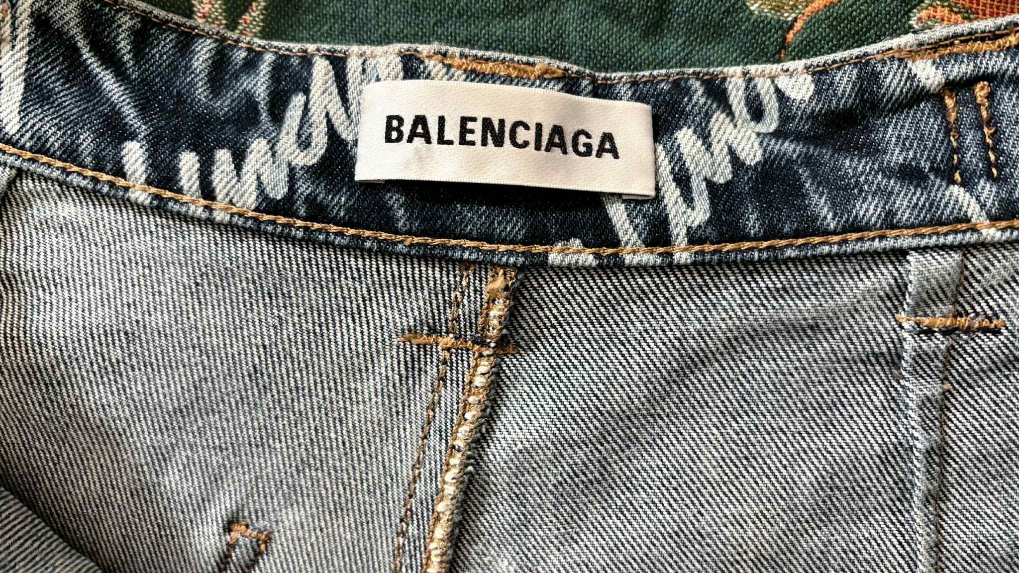 Balenciaga Allover Logo Denim Raver Skirt Size US 30 / EU 46 - 7 Thumbnail