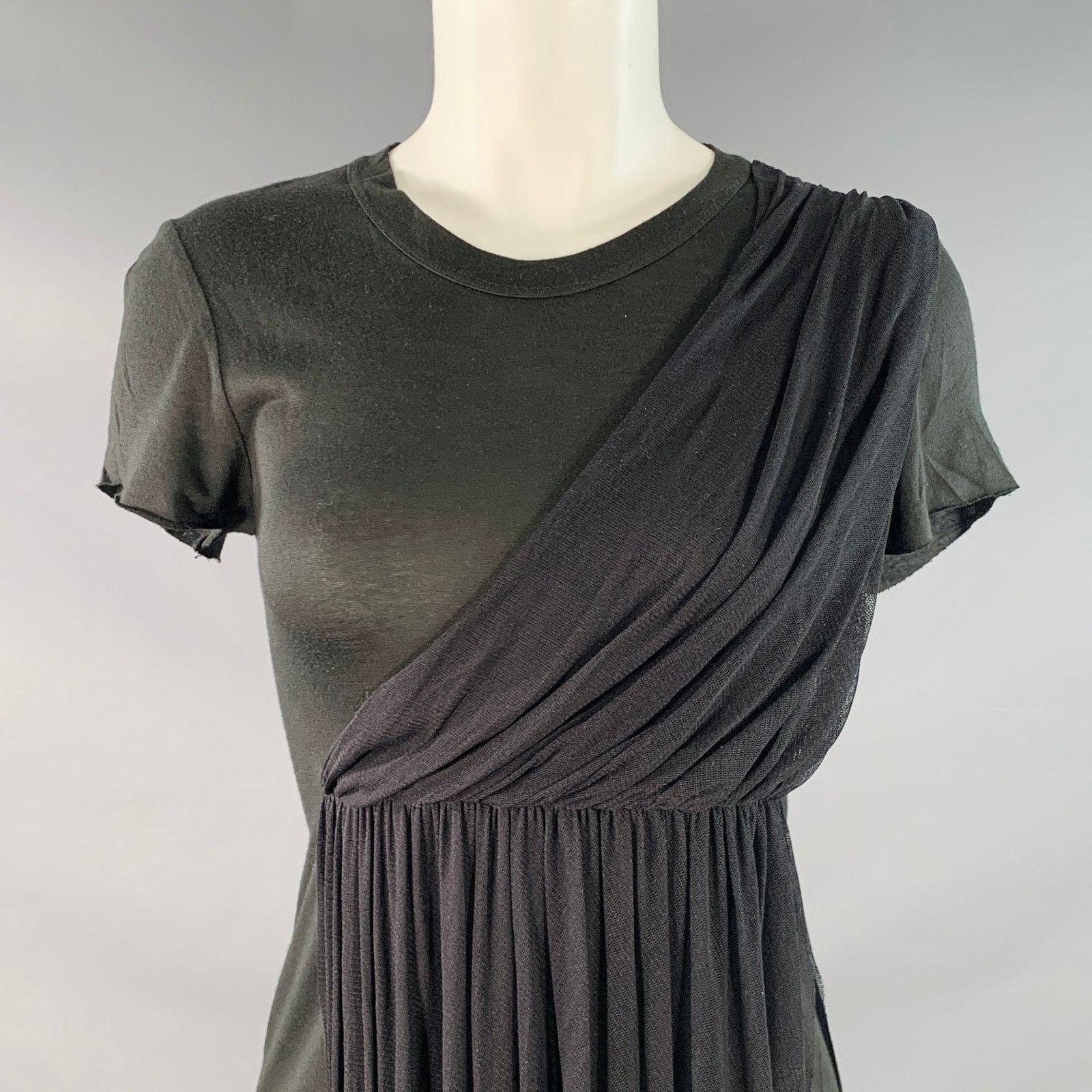 A.L.C. Black Modal Silk Mesh Mixed Fabrics Short Sleeve Dress Size S / US 4 / IT 40 - 2 Thumbnail