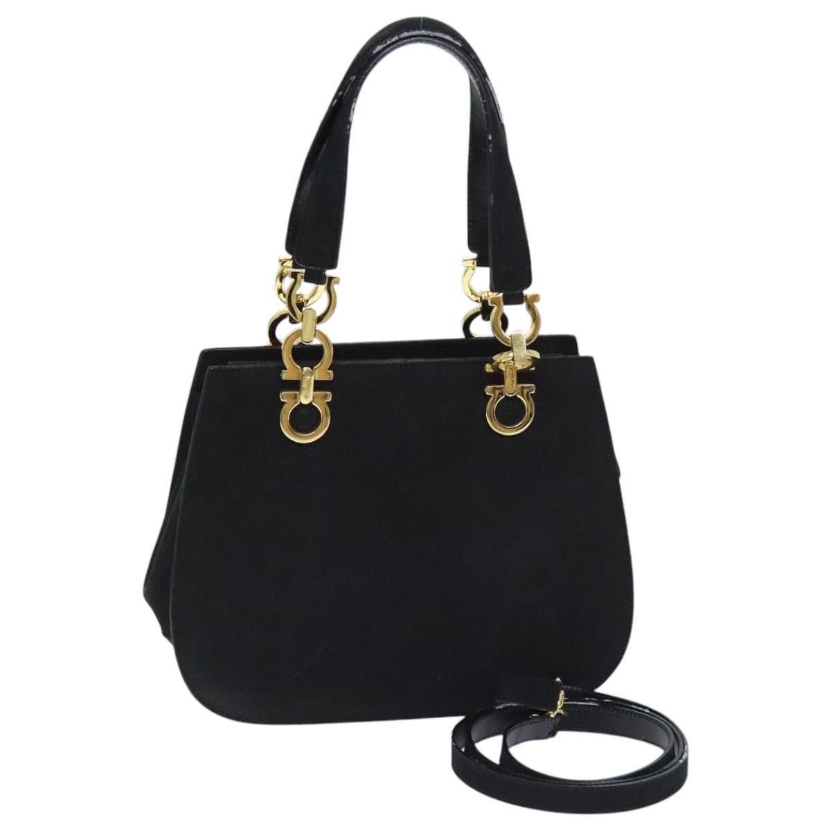 Salvatore Ferragamo Salvatore Ferragamo Gancini Hand Bag Suede Black Gold Size ONE SIZE - 1 Thumbnail