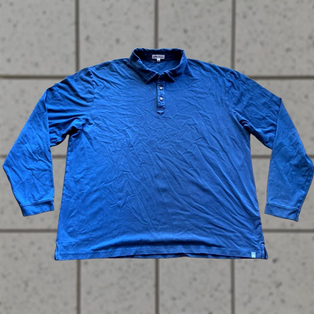 Peter Millar Peter Millar Polo Shirt Mens 2XL Jersey Long Sleeve Pima Cotton Navy Blue Classic Casual Golf Men's Size US XXL / EU 58 / 5 - 1 Thumbnail