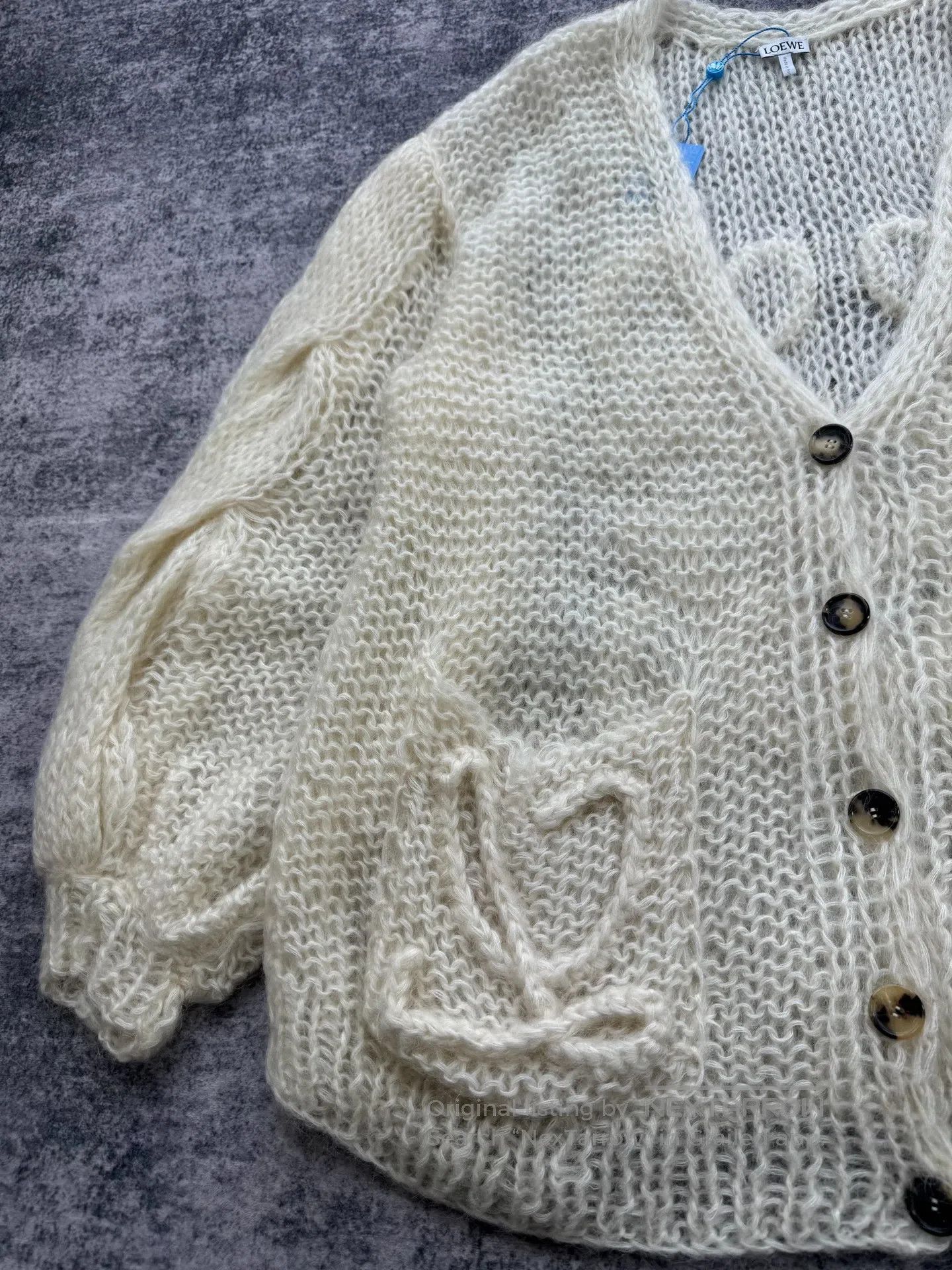 Loewe Loewe Cream Mohair 3D Logo Cut-Out Cardigan| Size S / US 4 / IT 40 - 6 Thumbnail