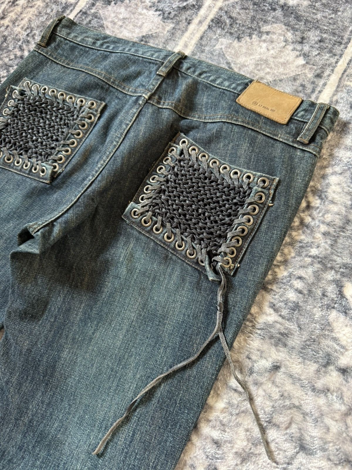 L7 Real Hip L7 Real Hip Leather Lace-up Braided Pocket Flared Jeans Size US 32 / EU 48 - 6 Thumbnail