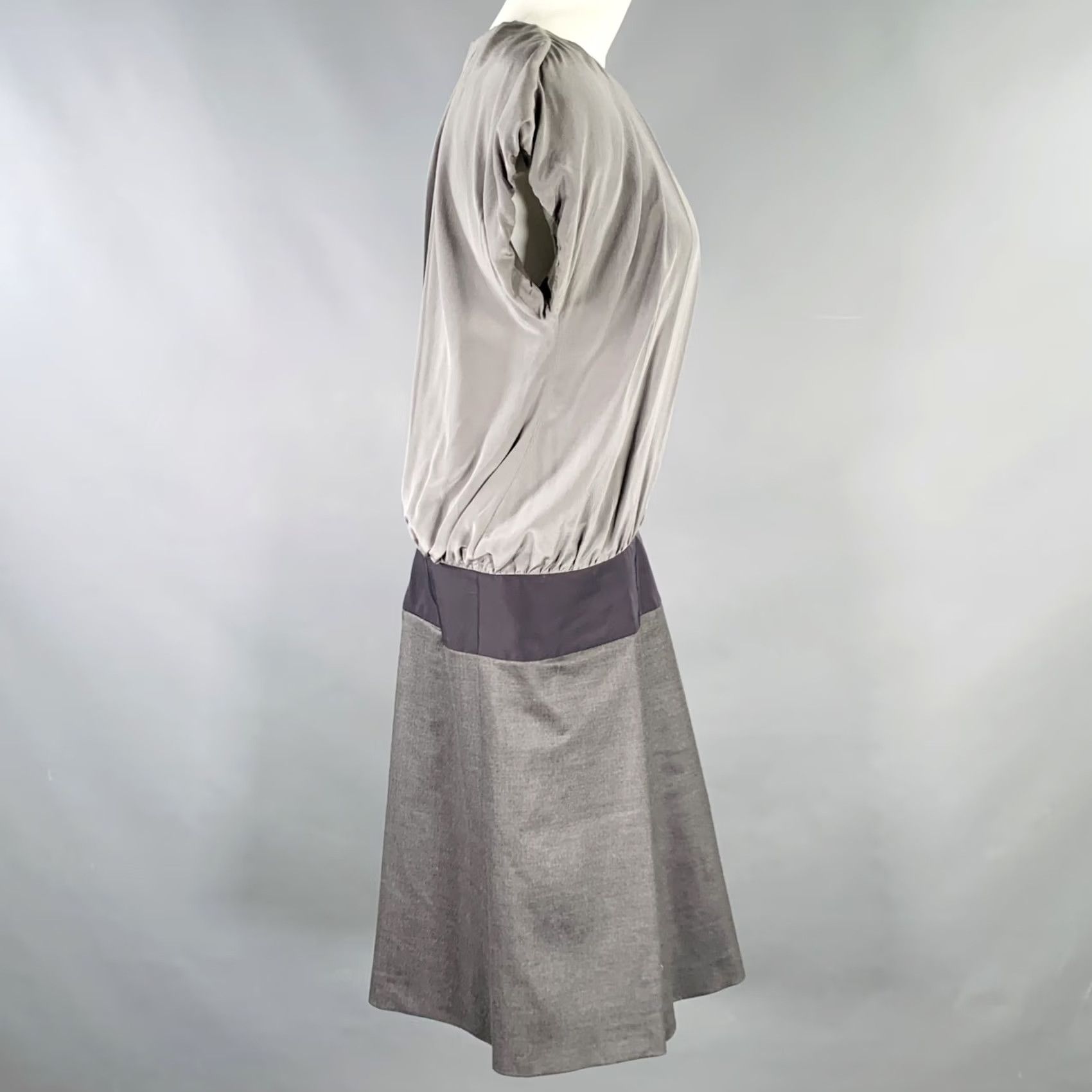 Sportmax SPORTMAX Pleated Dress Grey Black Silk Virgin Wool Blend Two Tone XS Women Size XS / US 0-2 / IT 36-38 - 2 Thumbnail