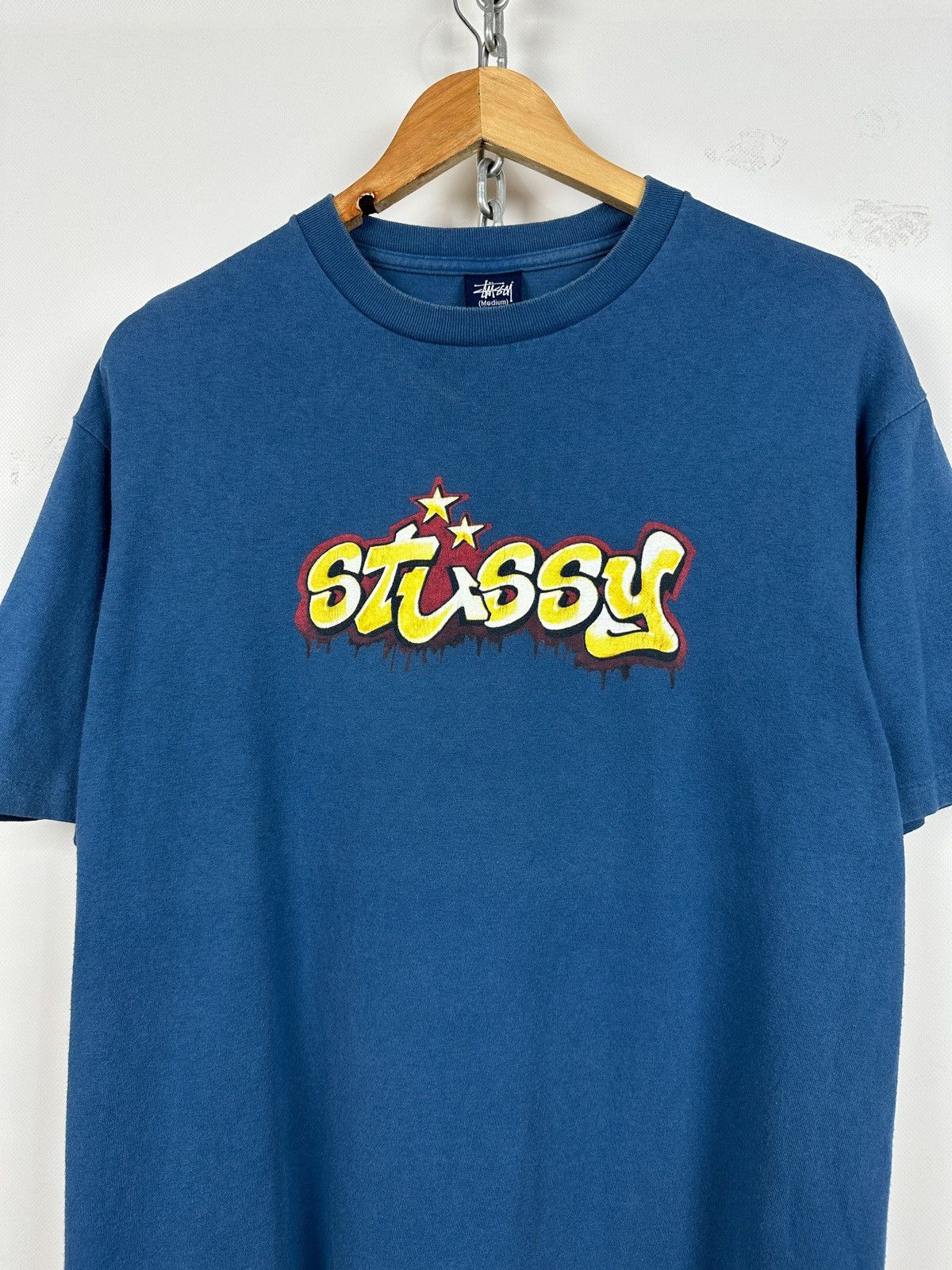 Stussy 00s Vintage Stussy Graphic Logo Single Stitch Blue T-Shirt Size US M / EU 48-50 / 2 - 1 Thumbnail