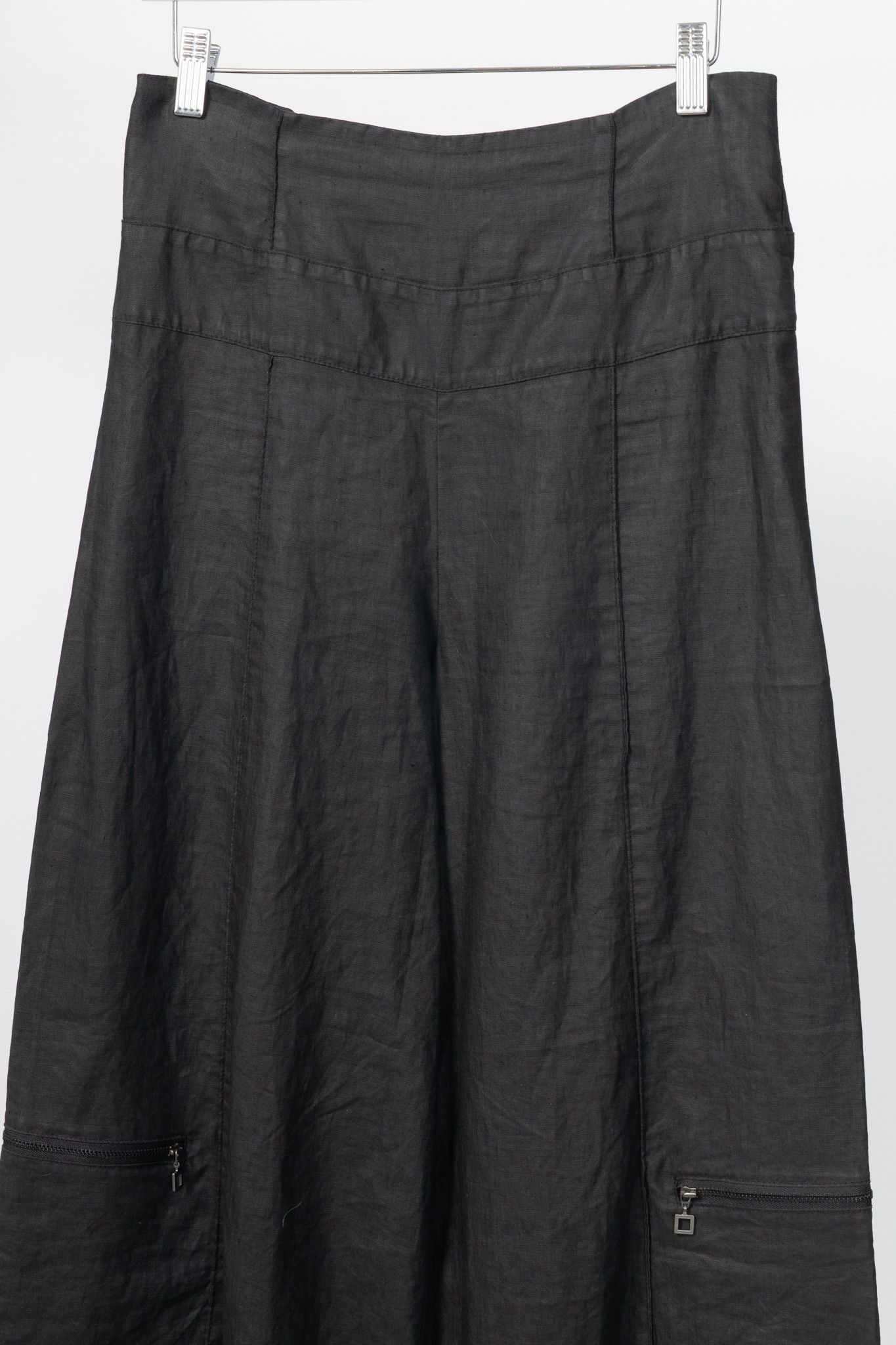 Sarah Pacini Sarah Pacini Charcoal Coated-Linen Wide-Leg Pants Size 29" - 3 Thumbnail