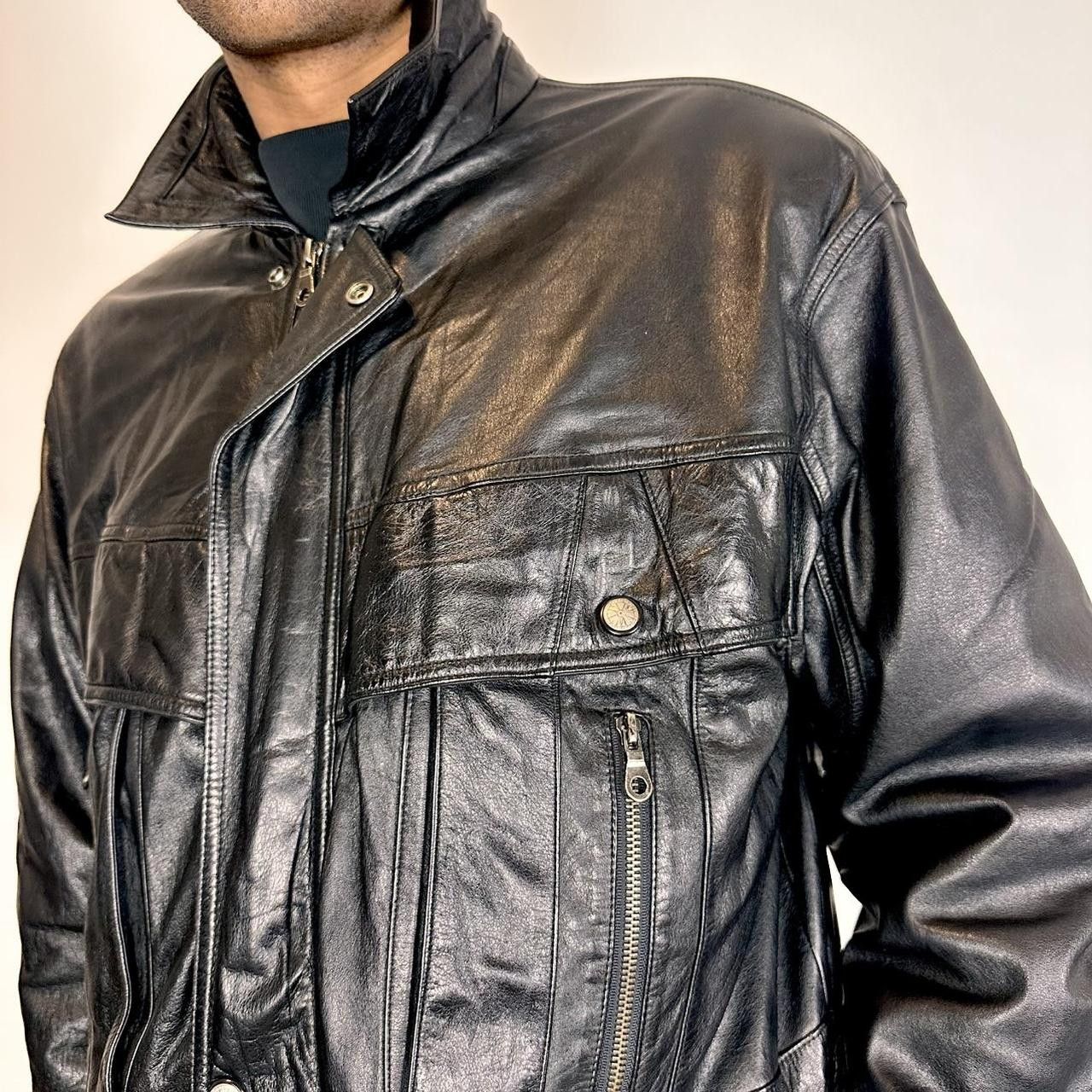 Vintage Vintage Global Identity Black Aviation Leather Jacket - Med Size US M / EU 48-50 / 2 - 3 Thumbnail