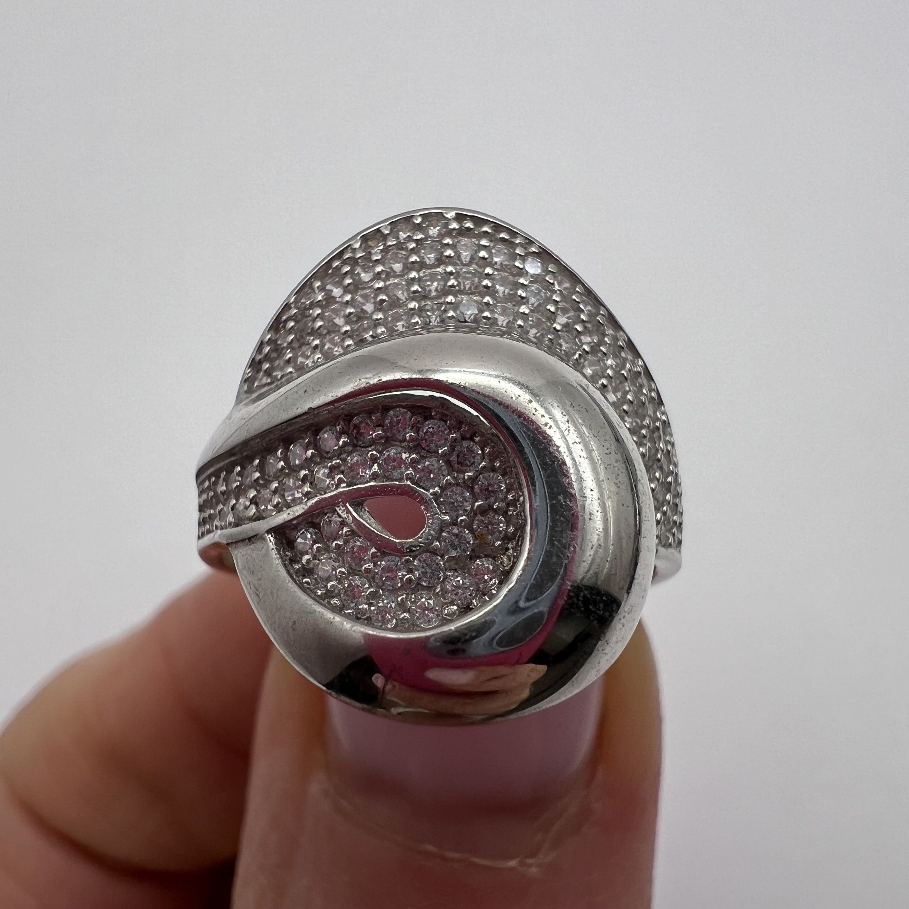 Vintage 925 Sterling Silver Ring Size 7 Pavé CZ Swirl Ring 3.0g Size ONE SIZE - 5 Thumbnail