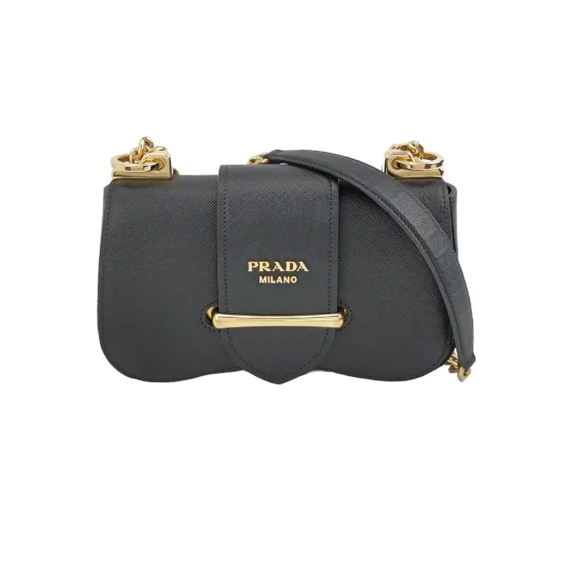 Prada PRADA Sidonie black cowhide leather shoulder bag gold hardware Size ONE SIZE - 1 Thumbnail