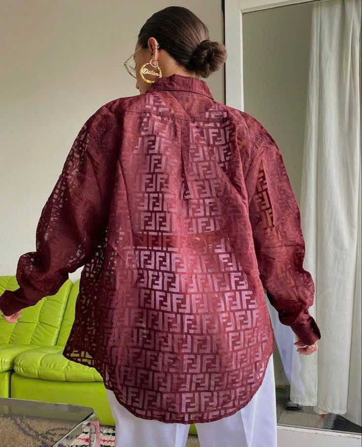 Fendi 1980s Fendi Zucca See Throught Blouse Size L / US 10 / IT 46 - 2 Thumbnail