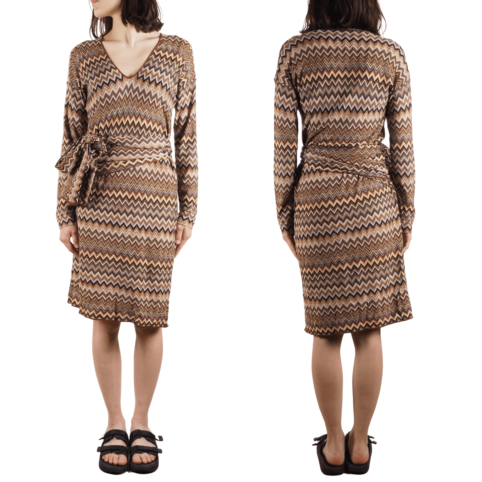 Missoni Missoni Vintage Knit Belted Chevron Zigzag Dress Brown Size L / US 10 / IT 46 - 3 Thumbnail