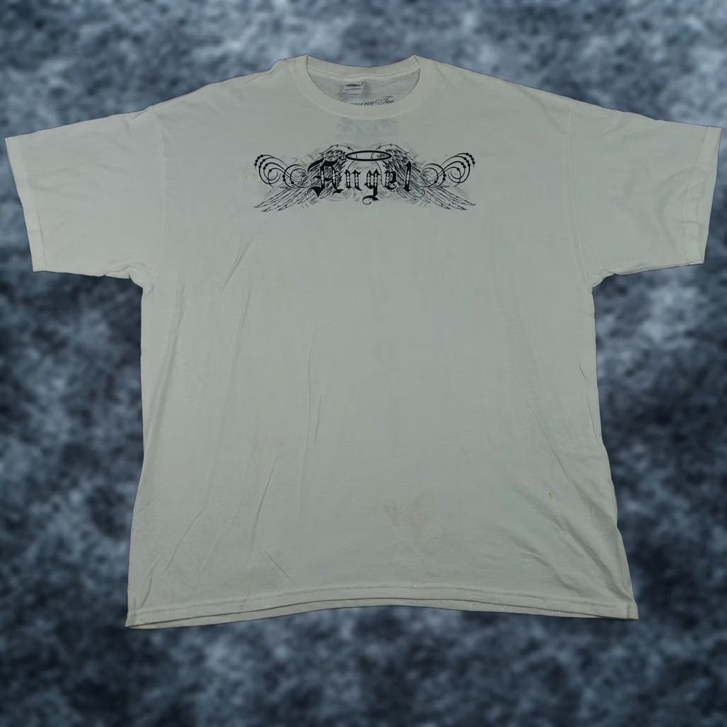 Gildan VINTAGE Angel Shirt Mens 2XL White Gildan Crew Neck Short Sleeve T-Shirt Graphics Wings Halo Gothic Glitter Tee Y2K Mens Size US XXL / EU 58 / 5 - 1 Thumbnail
