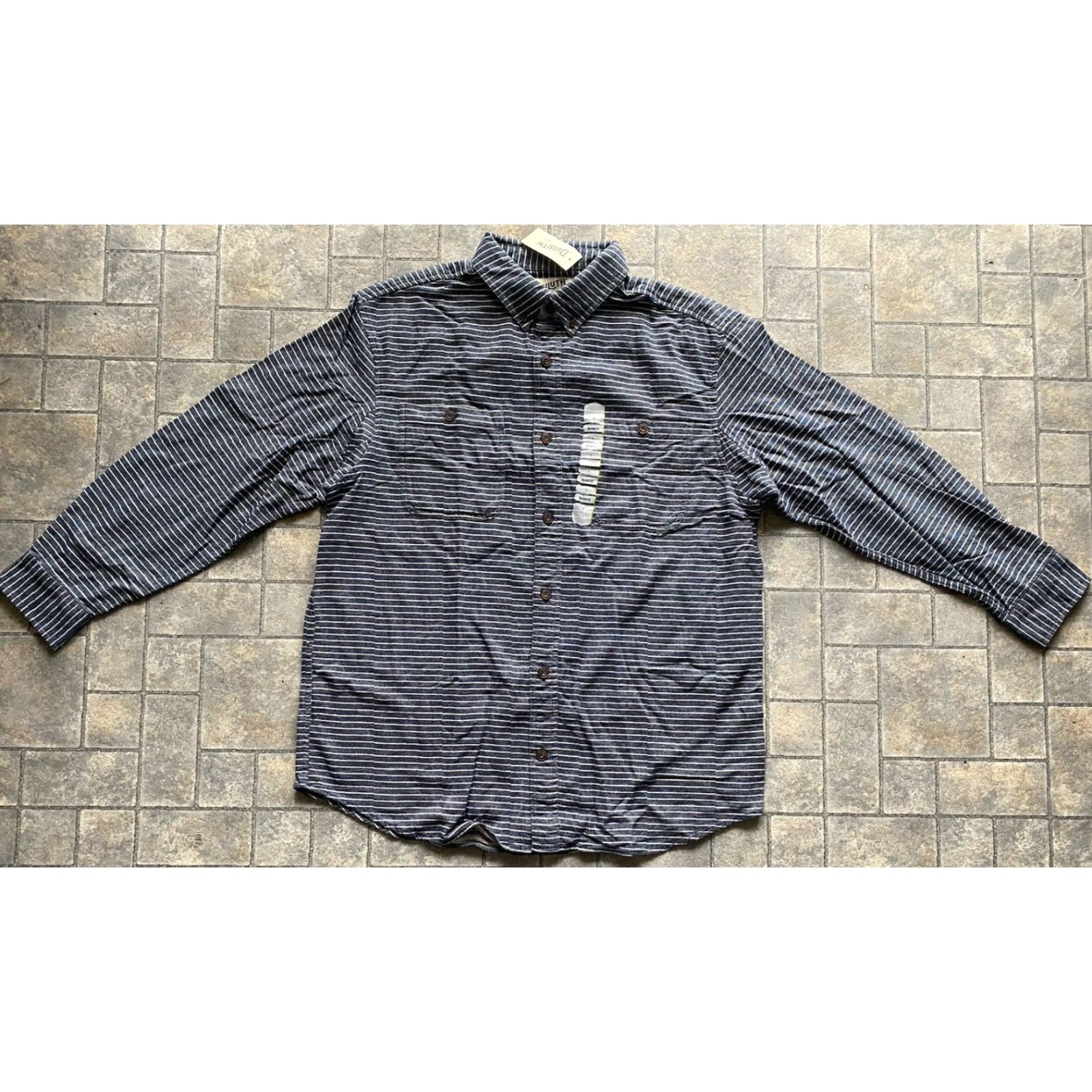 Vintage Duluth Shirt L Mens Dark Blue Flannel Button-Down Relaxed NWT Stripe Two Chest Pockets Size US L / EU 52-54 / 3 - 2 Thumbnail