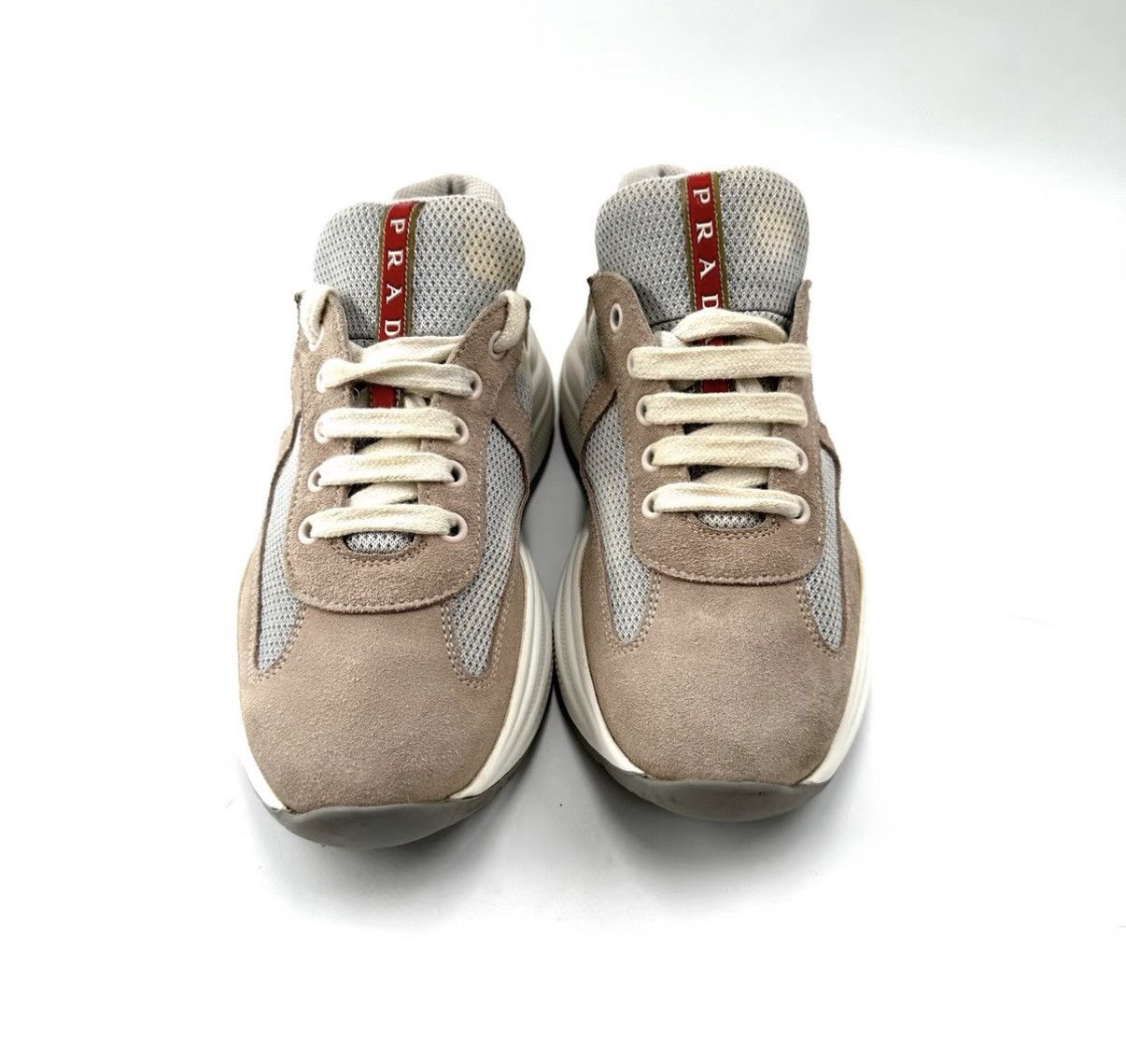 Prada Prada red and white logo suede mesh sneakers K12 Size US 6.5 / IT 36.5 - 2 Thumbnail